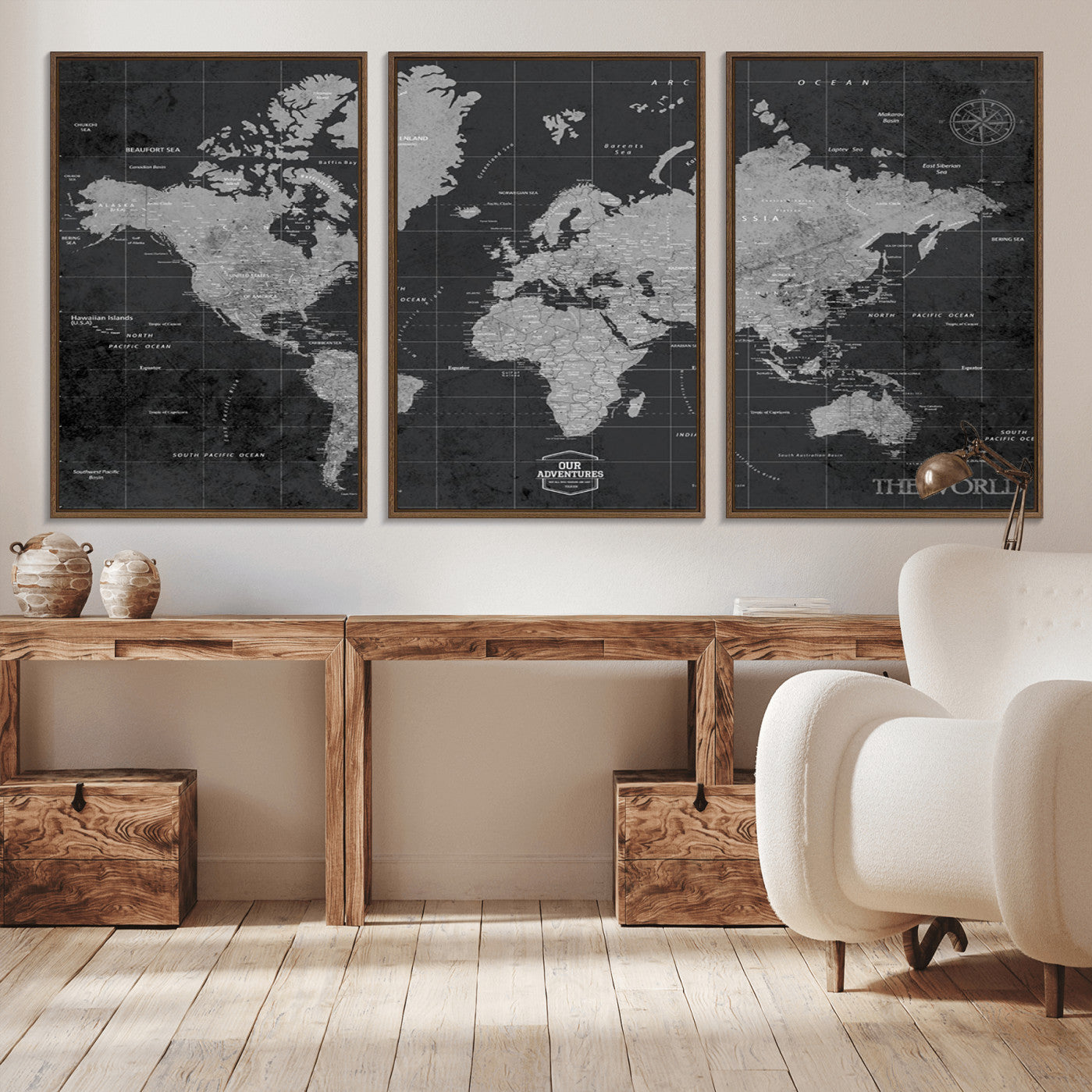 -Push Pin World Map Canvas Print – Travel Tracker Wall Art for Couples, Perfect Anniversary Gift for Home or Office Decor