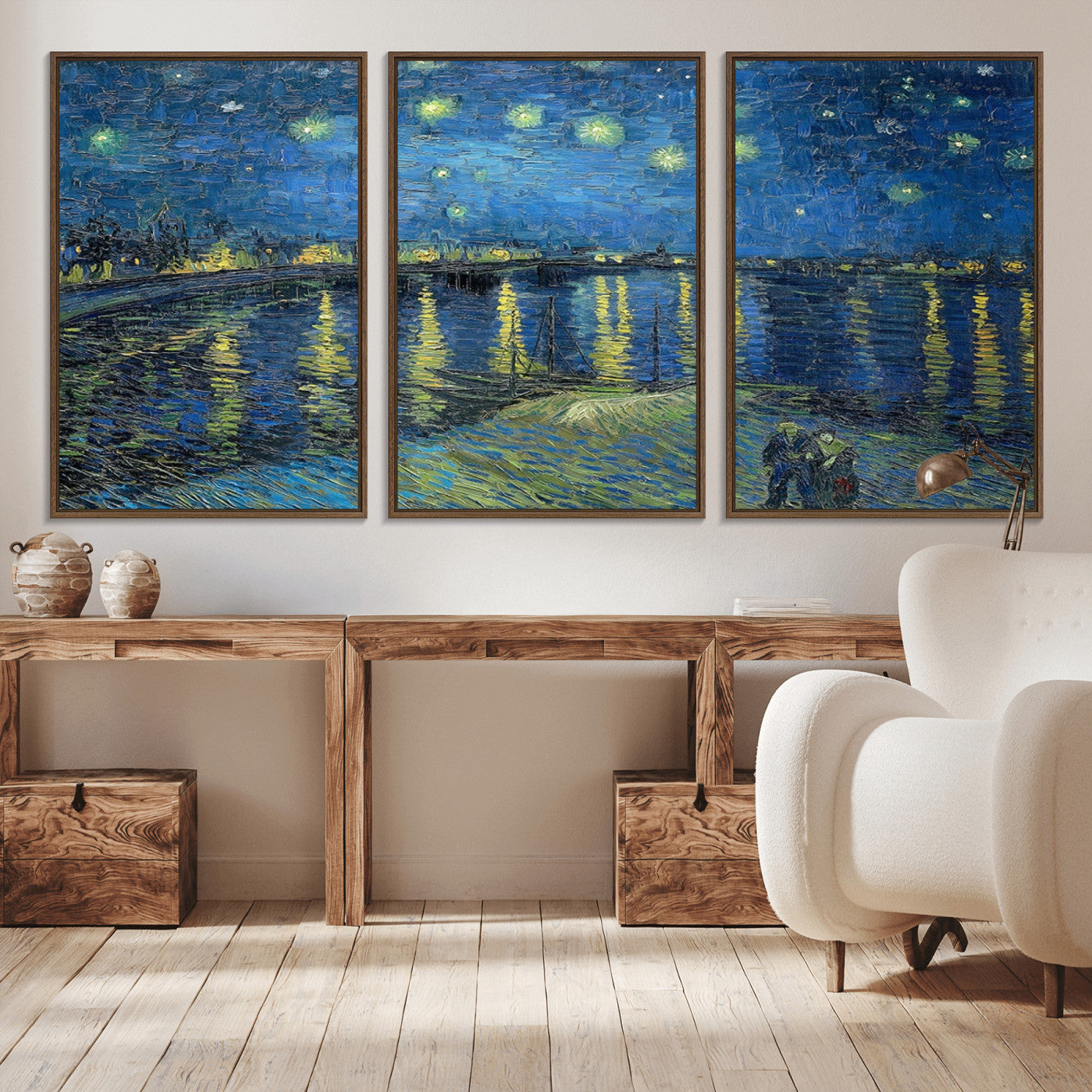 94605-MGV-CV-36X24-Vincent van Gogh Starry Night over the Rhone Abstract Wall Art Canvas, Starry Night Canvas Print