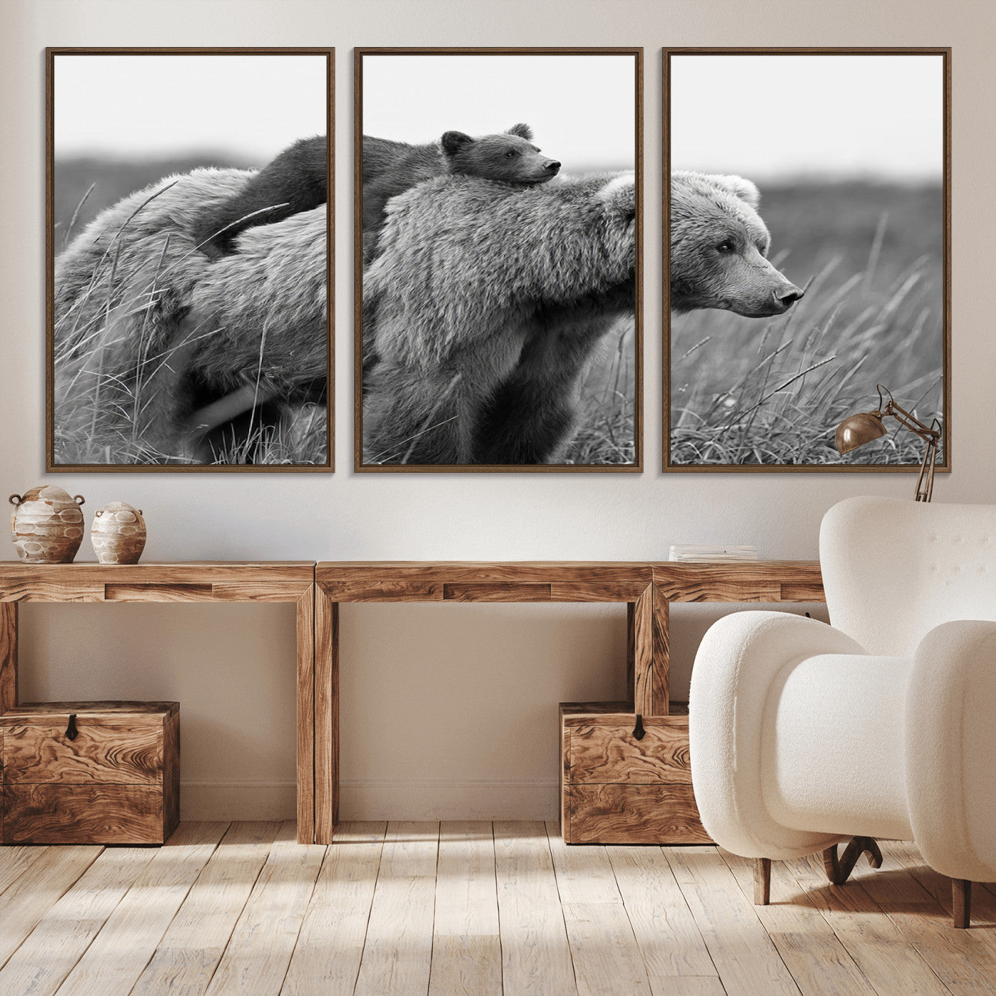 -Bear and Cub Wall Art Canvas | 399 Bear Cub Wildlife-Inspired Animal Art for Living Room or Office |