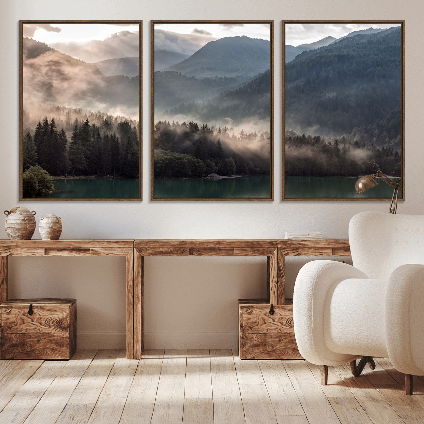 61116-MGV-CV-36X24-Foggy Mountain Canvas Print Forest Wall Art