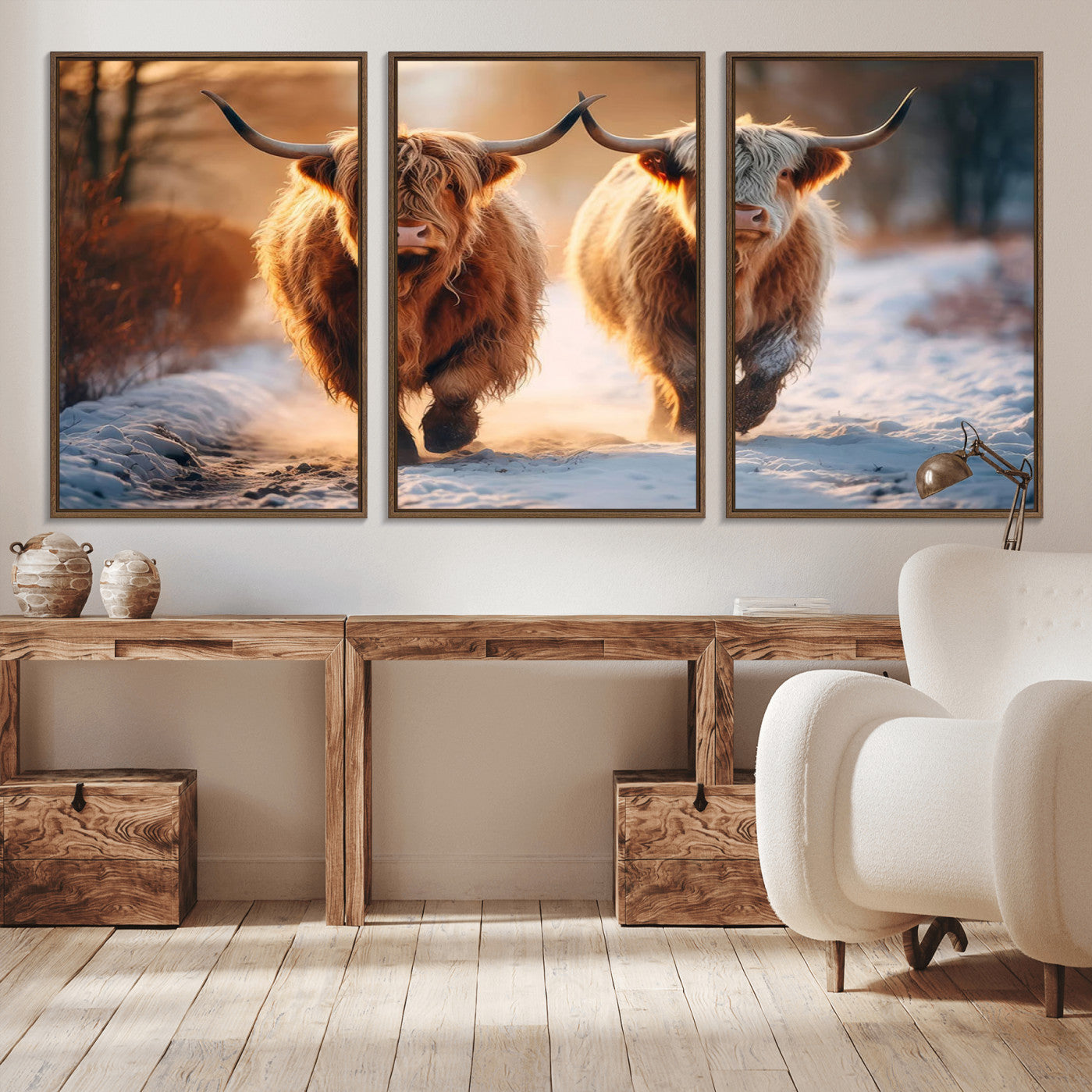-Scottish Highland Cow Horn Farm Wall Art Canvas Print