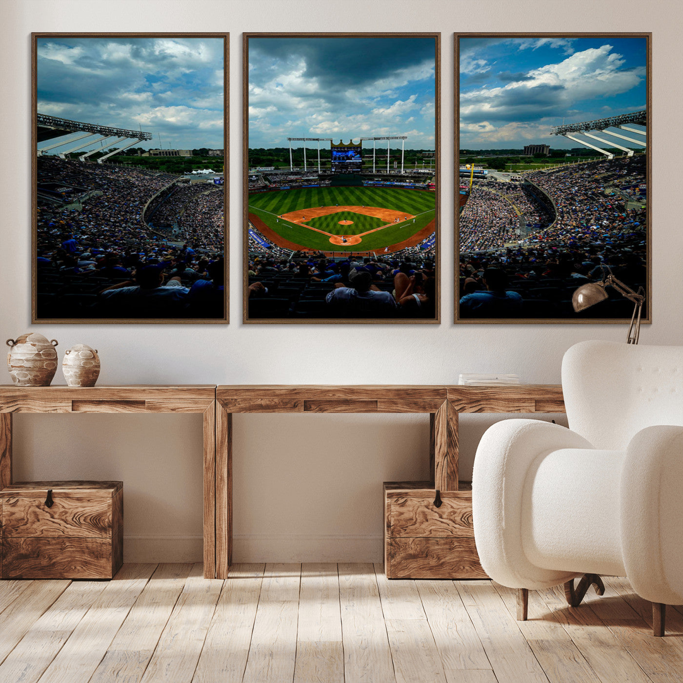 -3-Panel Kauffman Stadium Wall Art Print | Large Kansas City Royals Baseball Canvas Print for Sports