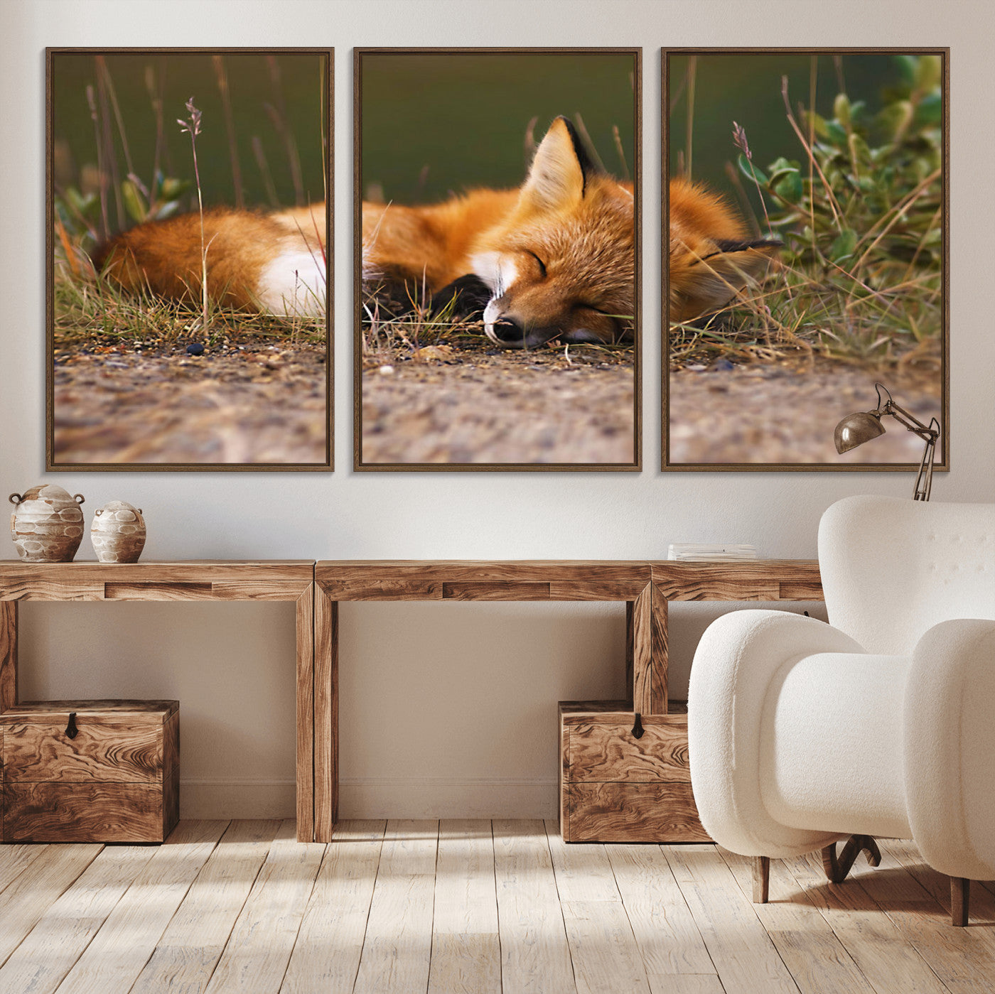 -Sleeping Fox Wall Art Canvas Print, Farmhouse Wall Decor and Animal Wall Art Print