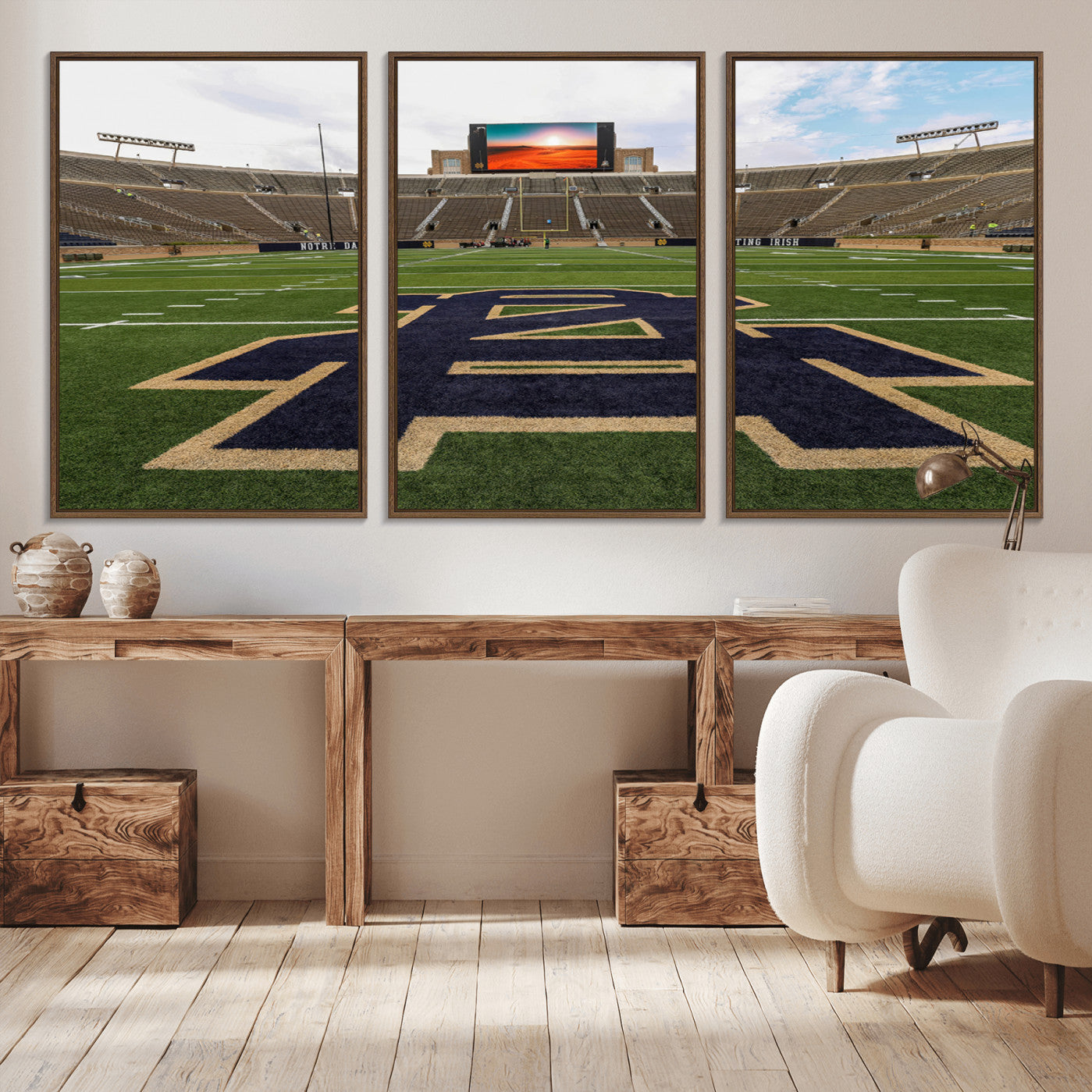 MGV-FC-60X30-3P - Notre Dame Stadium Wall Art Canvas Print, Framed Indiana Stadium Art Picture Print, Notre Dame Field Perfect Sport Room Decor Artwork