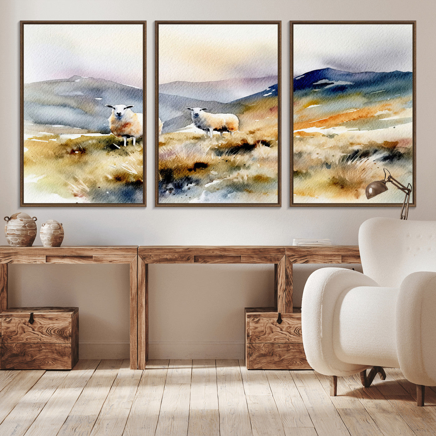 -Watercolor Sheep for Farmhouse Decor Wall Art Canvas Print, Mountain Wall Art Print