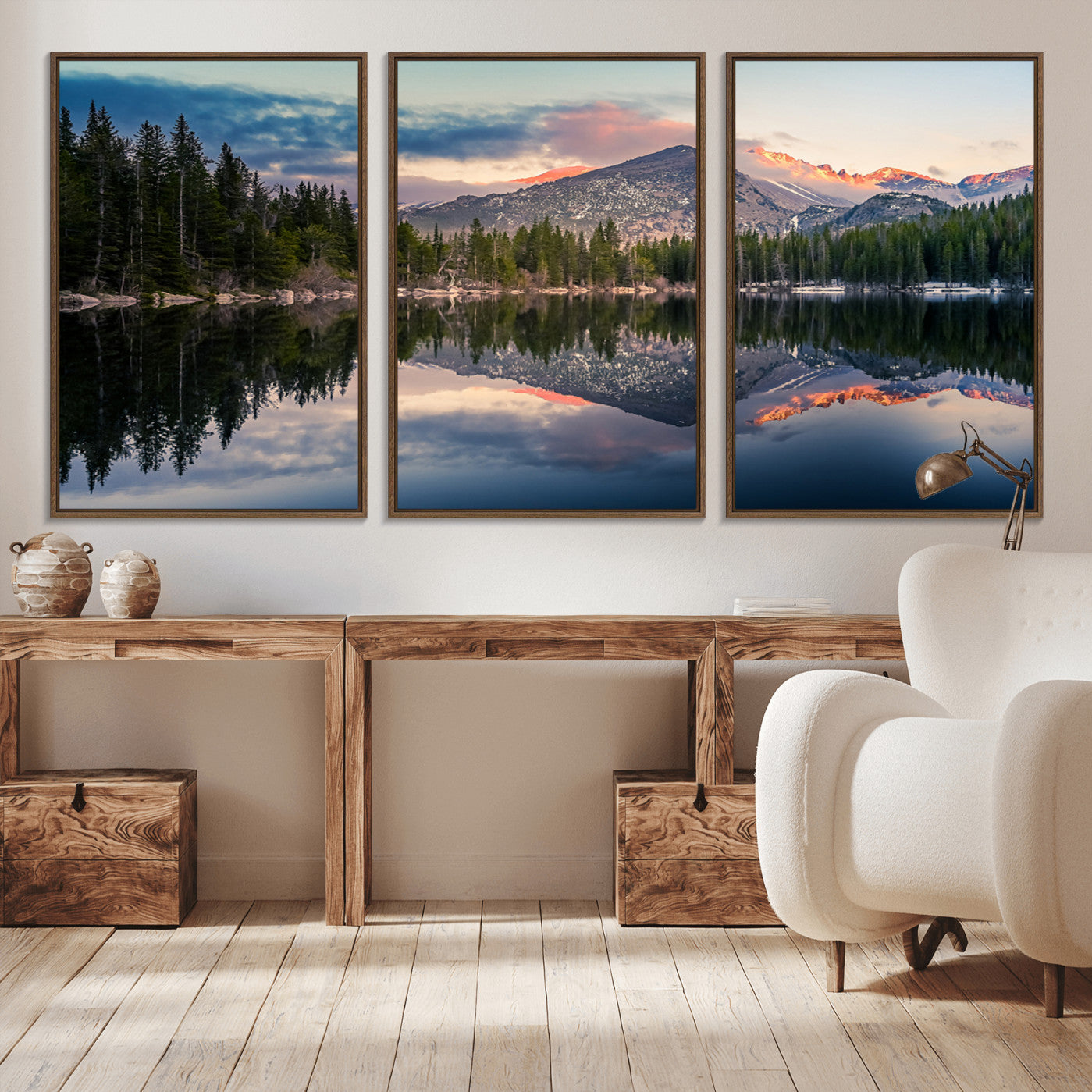 -Bear Lake Reflection at Rocky Mountain National Park Wall Art Canvas Print, Scenic Mountain