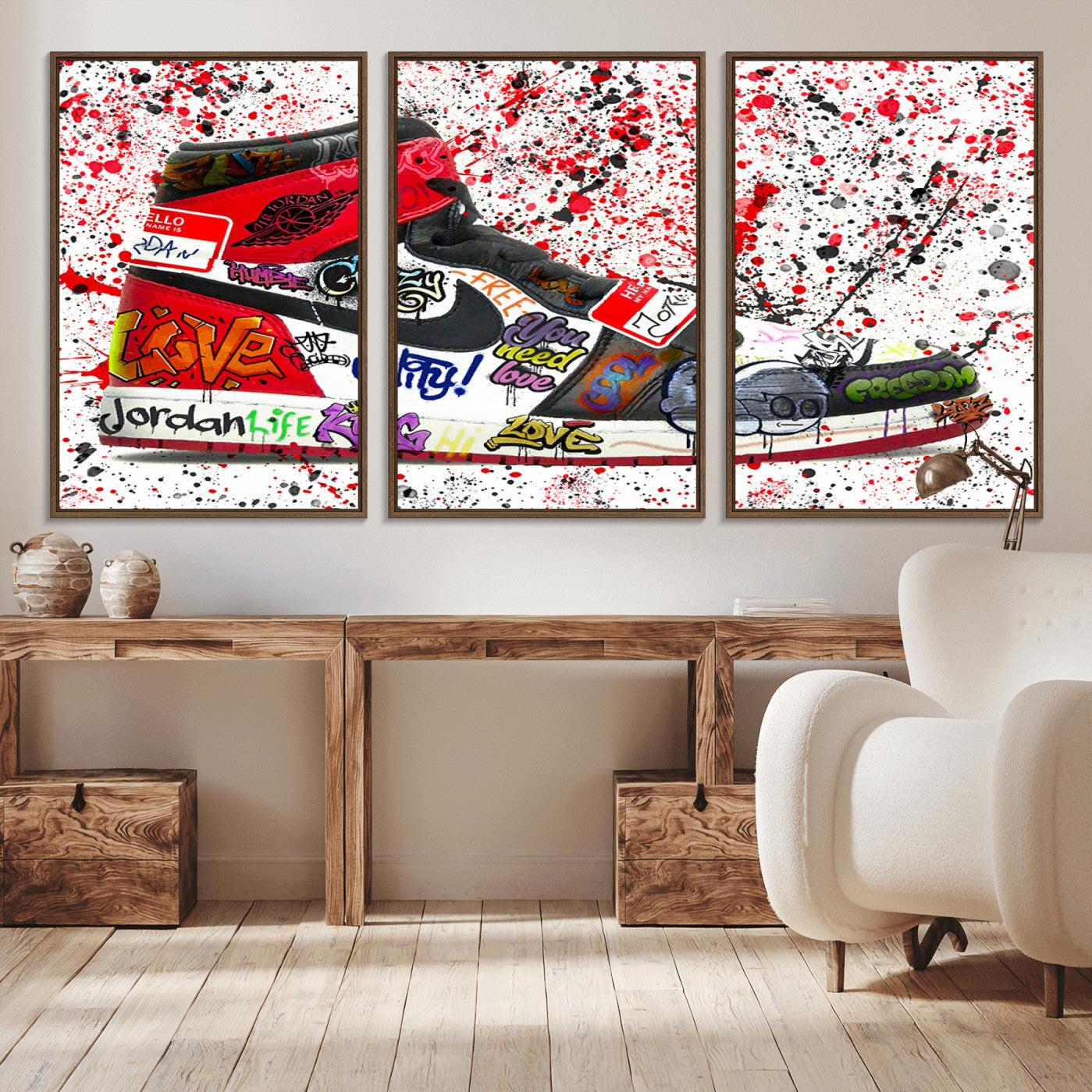 -Jordan Shoes Graffiti Wall Art Canvas Print- Jordan Graffiti Canvas Wall Art - Framed Perfect for
