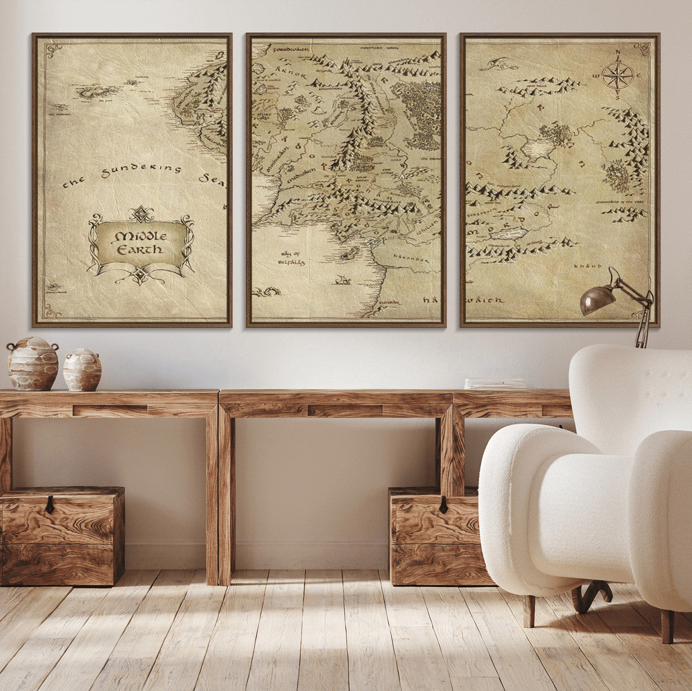 21784-MGV-CV-36X24-Vintage Middle Earth Map Wall Art Canvas – Lord of the Rings Inspired Framed Map Print, Classic Fantasy Decor for Home, Office