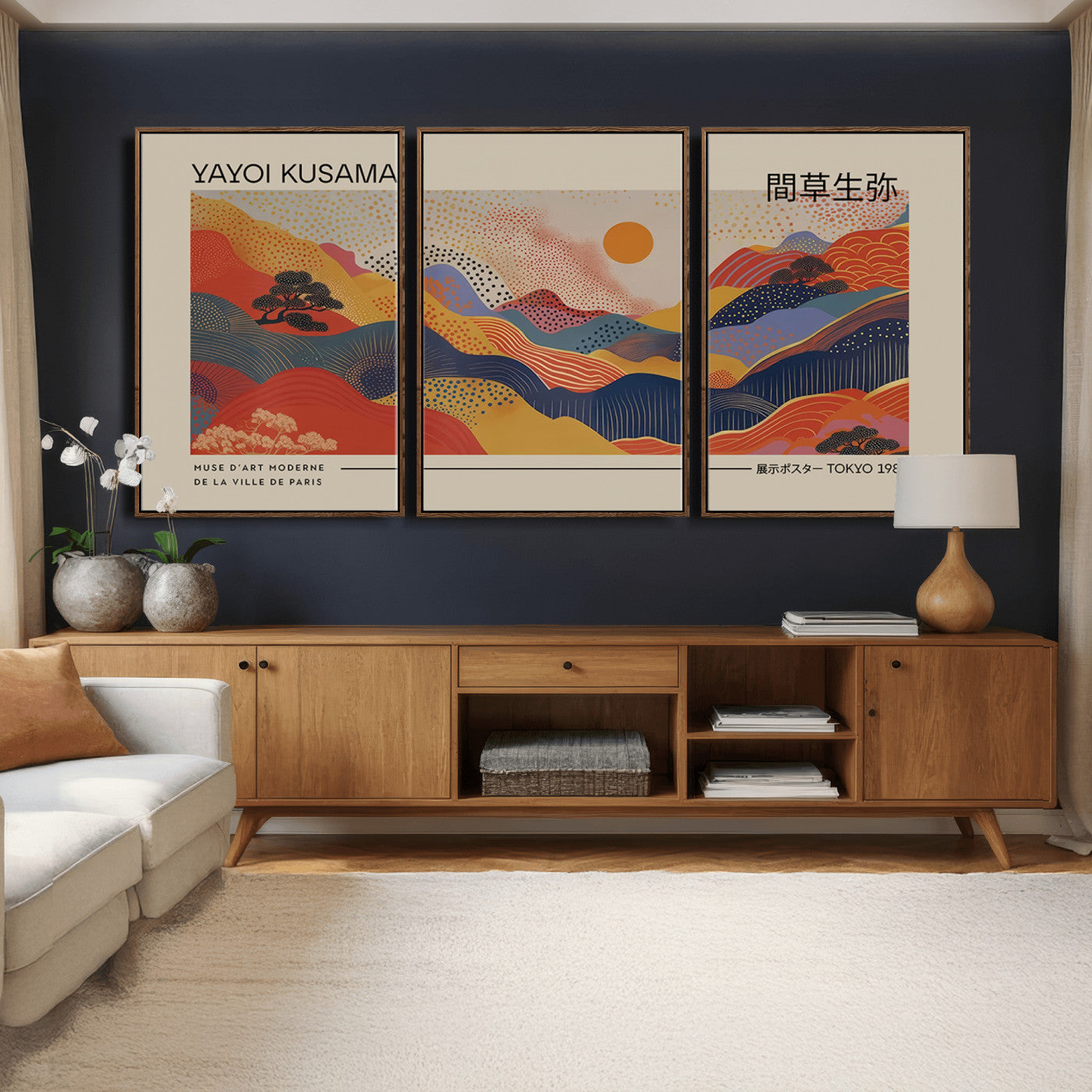 87627-MGV-CV-36X24 - Yayoi Kusama Landscape Canvas Print, Vibrant Floral Mountain Art Print, Botanical Flower Nature