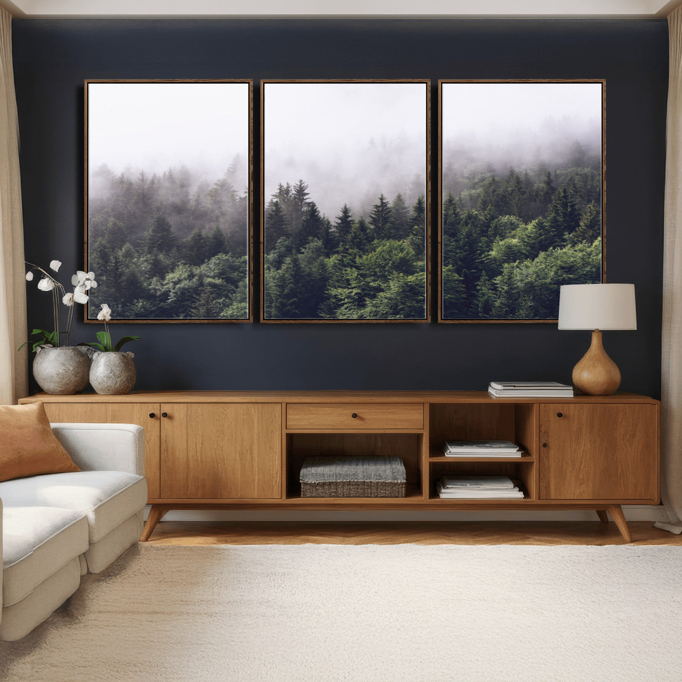 42578900-MGV-CV-36X24 - Misty Forest Wall Art | Foggy Forest Canvas Print | Large Nature-Inspired Misty Tree Landscape for