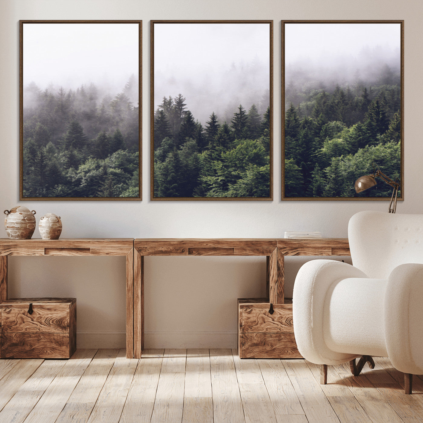 -Misty Forest Wall Art | Foggy Forest Canvas Print | Large Nature-Inspired Misty Tree Landscape for