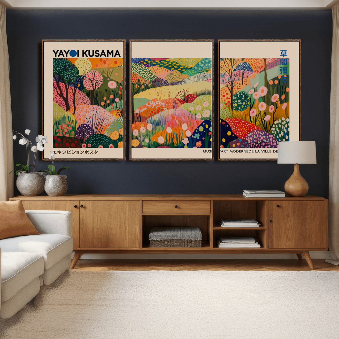 47970-MGV-CV-36X24 - Yayoi Kusama Japanese Art Canvas Print, Abstract Large Yayoi Kusama Framed Print, Japanese Wabi Print