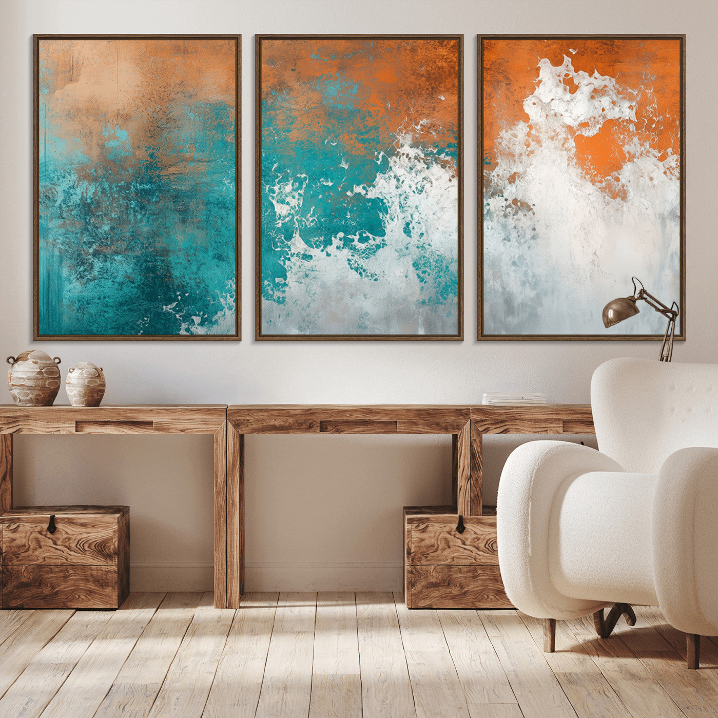 78127-MGV-CV-36X24-Vintage Abstract Print - Bold Teal and Orange Canvas Wall Art - Retro-Vintage Abstract Orange Canvas