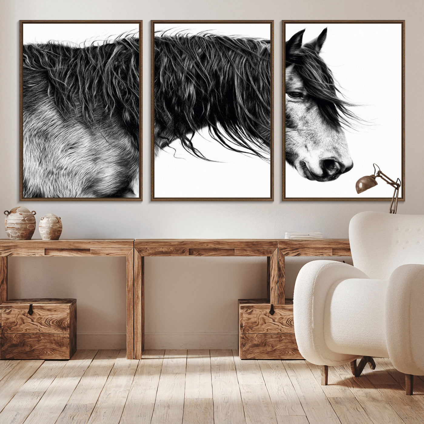 -Black Horse Wall Art Canvas Print for Farmhouse Decor and Woodland Decoration