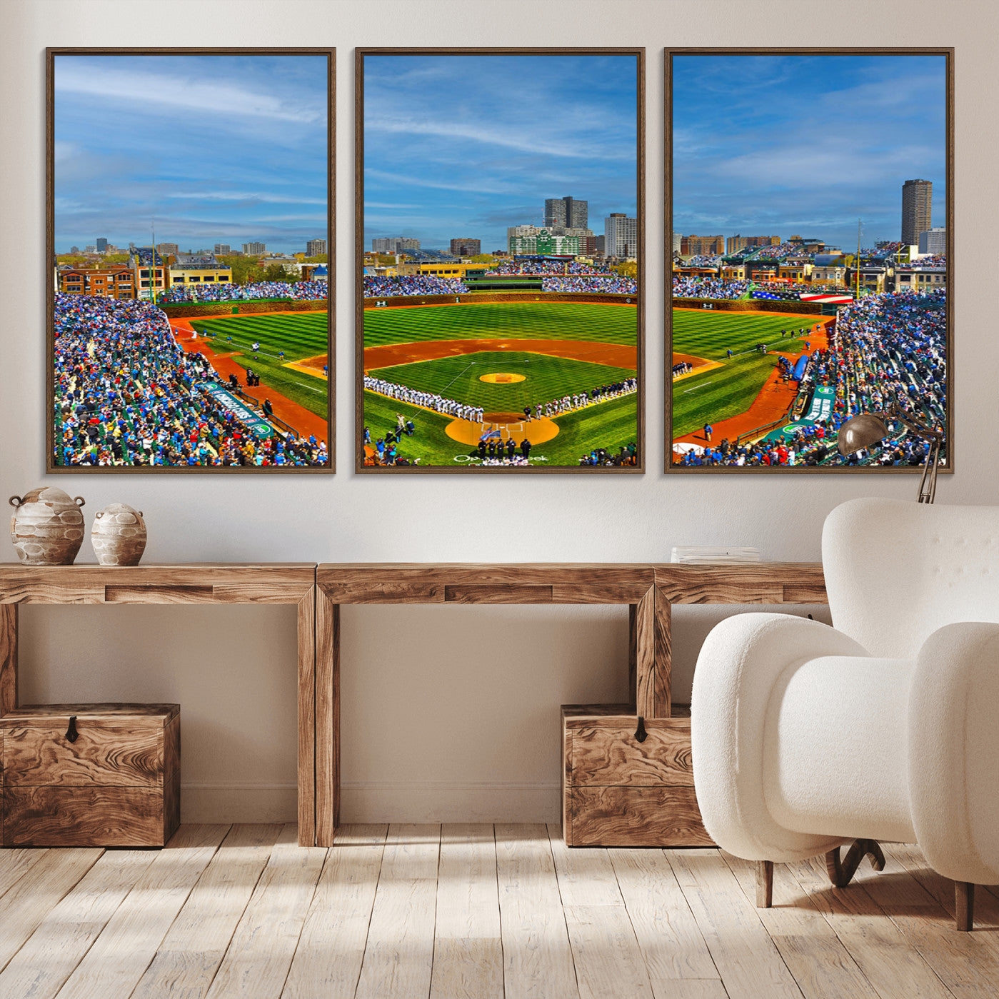 -Wrigley Field Chicago Cubs Panoramic Multi Piece Canvas Wall Art - Iconic Baseball Stadium Canvas