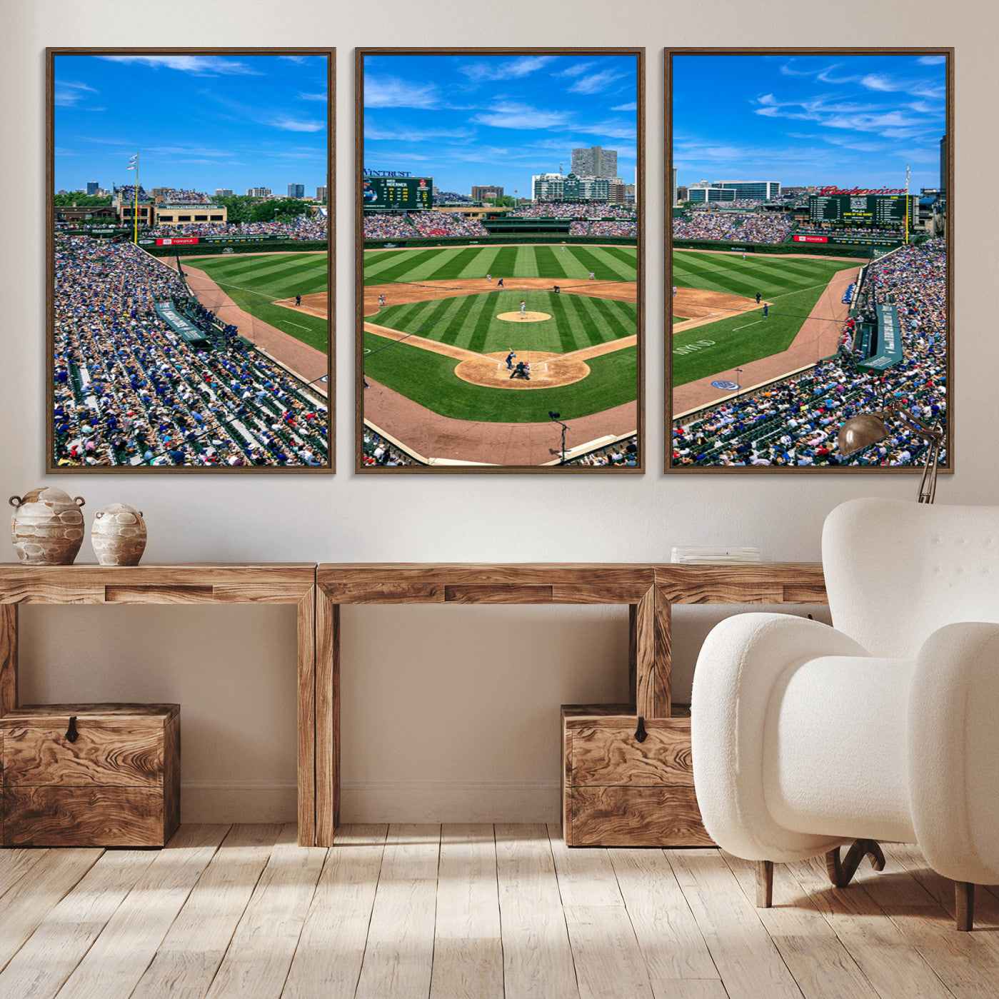 26064-MGV-CV-36X24-Wrigley Field Chicago Cubs Wall Art Canvas Print Framed Panoramic Multi-Piece Iconic Baseball Stadium Artwork for Home, Office