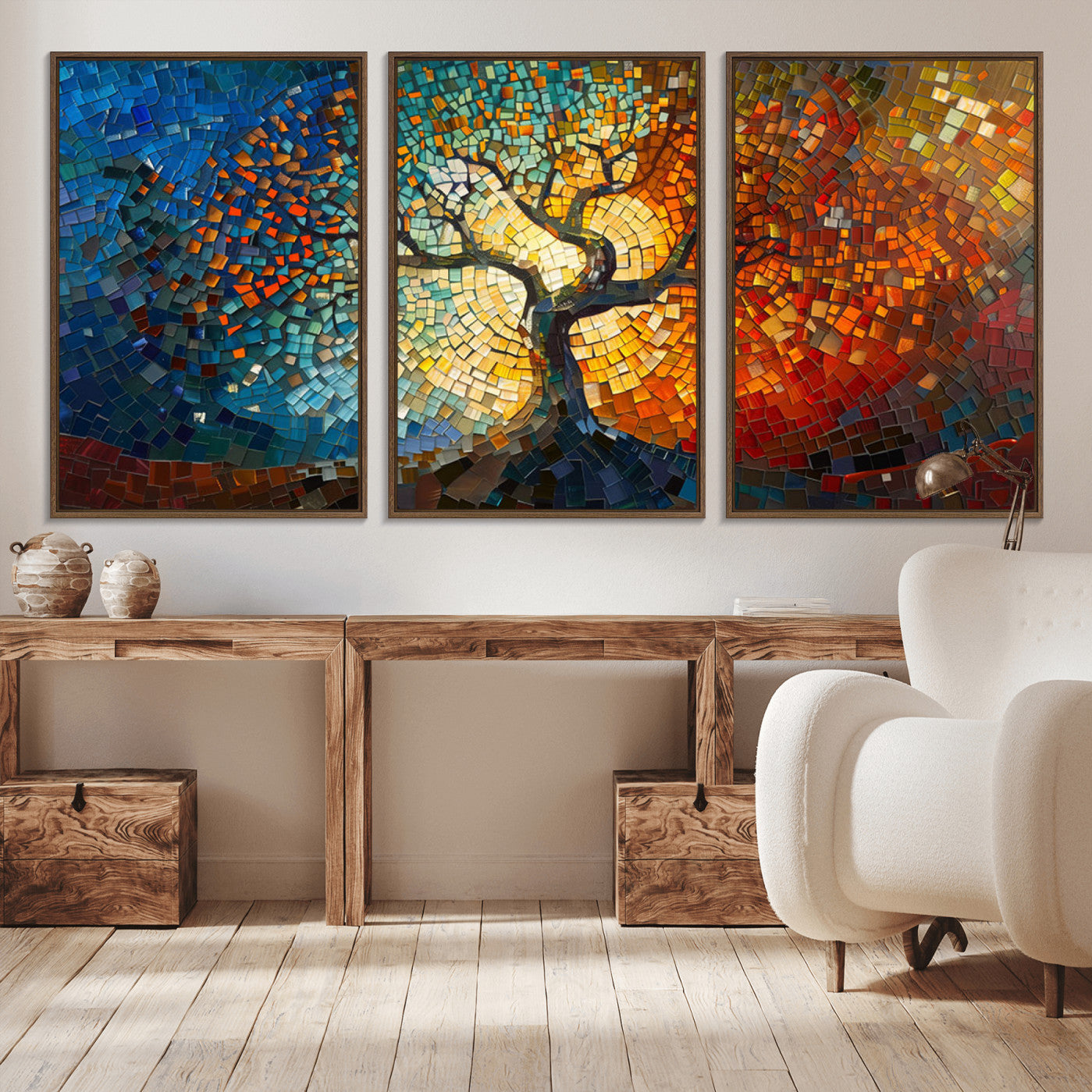 66056-MGV-CV-36X24-Yggdrasil Tree of Life Mosaic Stained Glass Wall Art Canvas, Yggdrasil Tree of Life Mosaic Canvas