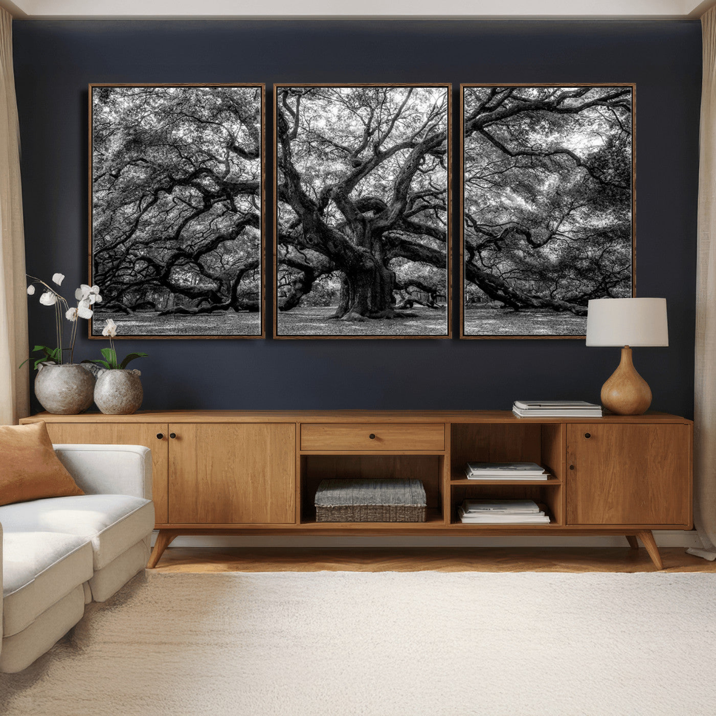 132944706-MGV-CV-36X24 - Black and White Old Angel Oak Tree Wall Art Canvas Print