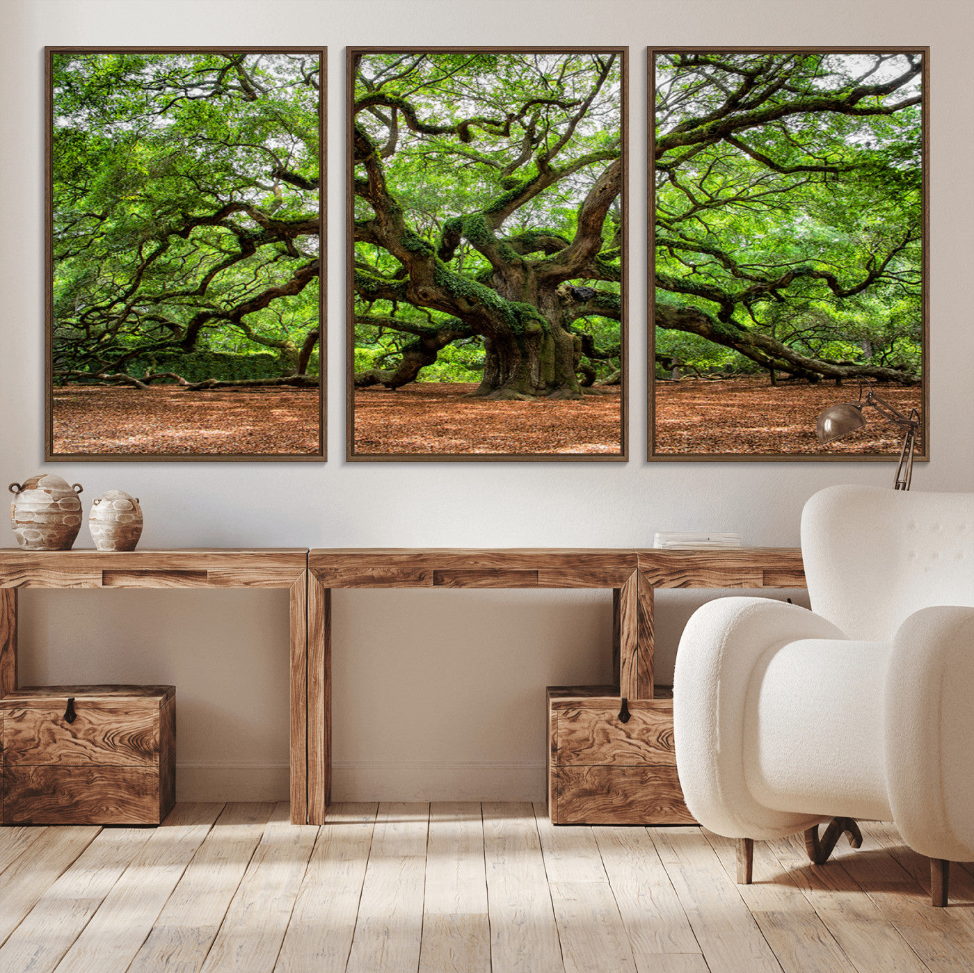 51255351-MGV-CV-48X32-3P-Majestic Oak Tree Wall Art Canvas Print – Ancient Branches and Lush Greenery Nature Landscape for Home, Office