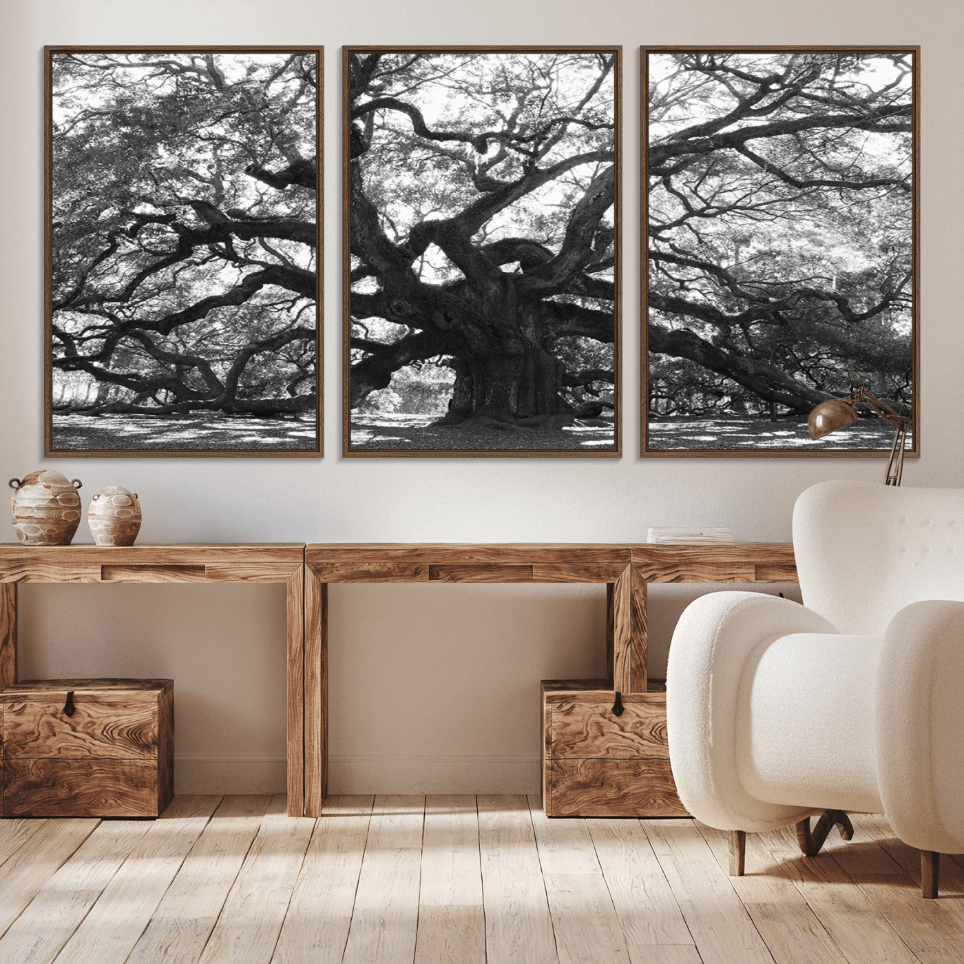 -Ancient Oak Wall Art Canvas Print, Framed Twisted Branches Art Picture Print, Gnarled Tree Perfect Moody Nature Decor Artwork