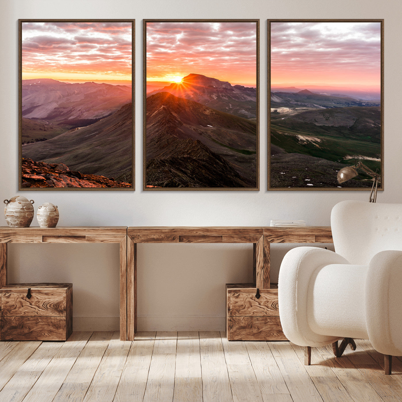 MGV-FC-60X30-3P - Majestic Sunrise Wall Art – Canvas Print of Rugged Mountain Peaks, Vibrant Sky, Serene Landscape, Nature Decor for Home or Office