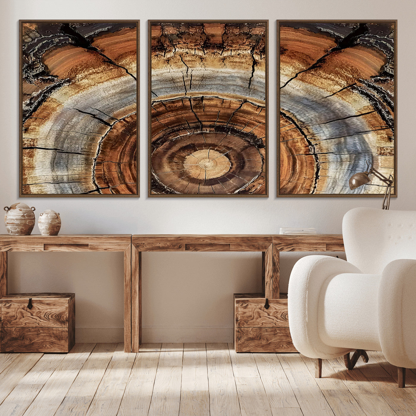 -Tree Rings Wall Art Canvas Print, Framed Wood Texture Art Picture Print, Rustic Pattern Perfect Rustic Organic Decor Artwork