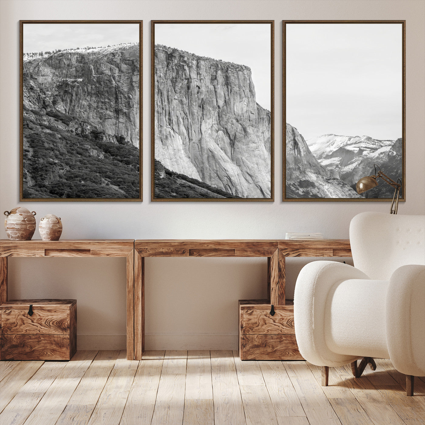 39393420-MGV-CV-36X24-El Capitan Wall Art Canvas Print – Framed Yosemite Cliff Monochrome Mountain Landscape Nature Artwork for Home Office