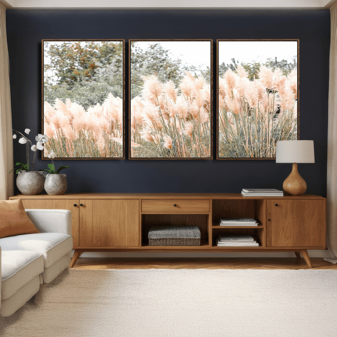 21826392-MGV-CV-36X24 - Pampas Grass Wall Art – Soft Blush Hues and Natural Texture Canvas Print, Serene Outdoors & Botanical Charm for Living Room or Nature Decor