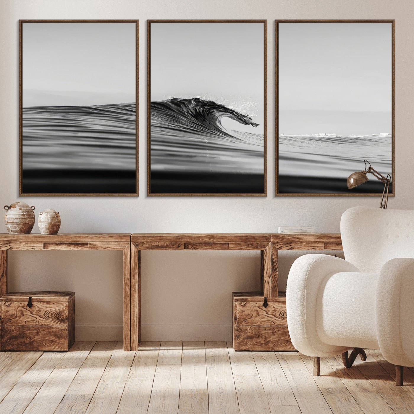 24029476-MGV-CV-36X24-Black Wave Wall Art Canvas Print – Framed Abstract Surf Minimalist Ocean Modern Coastal Seascape Artwork for Home Office