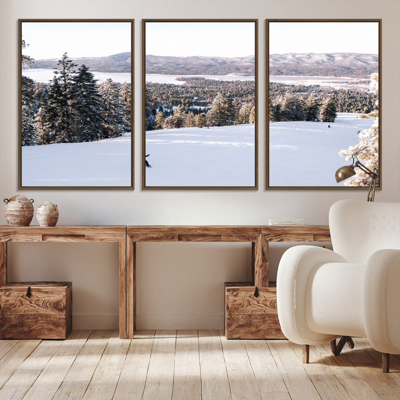 -Snowy Mountain Wall Art Canvas Print, Framed Ski Slope Art Picture Print, Winter Forest Perfect
