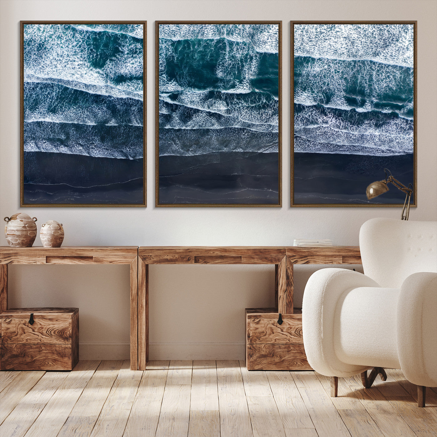 87941475-MGV-CV-36X24-Black Beach Wall Art Canvas Print – Framed Aerial Ocean View Moody Coastal Seascape Nature Artwork for Home Office