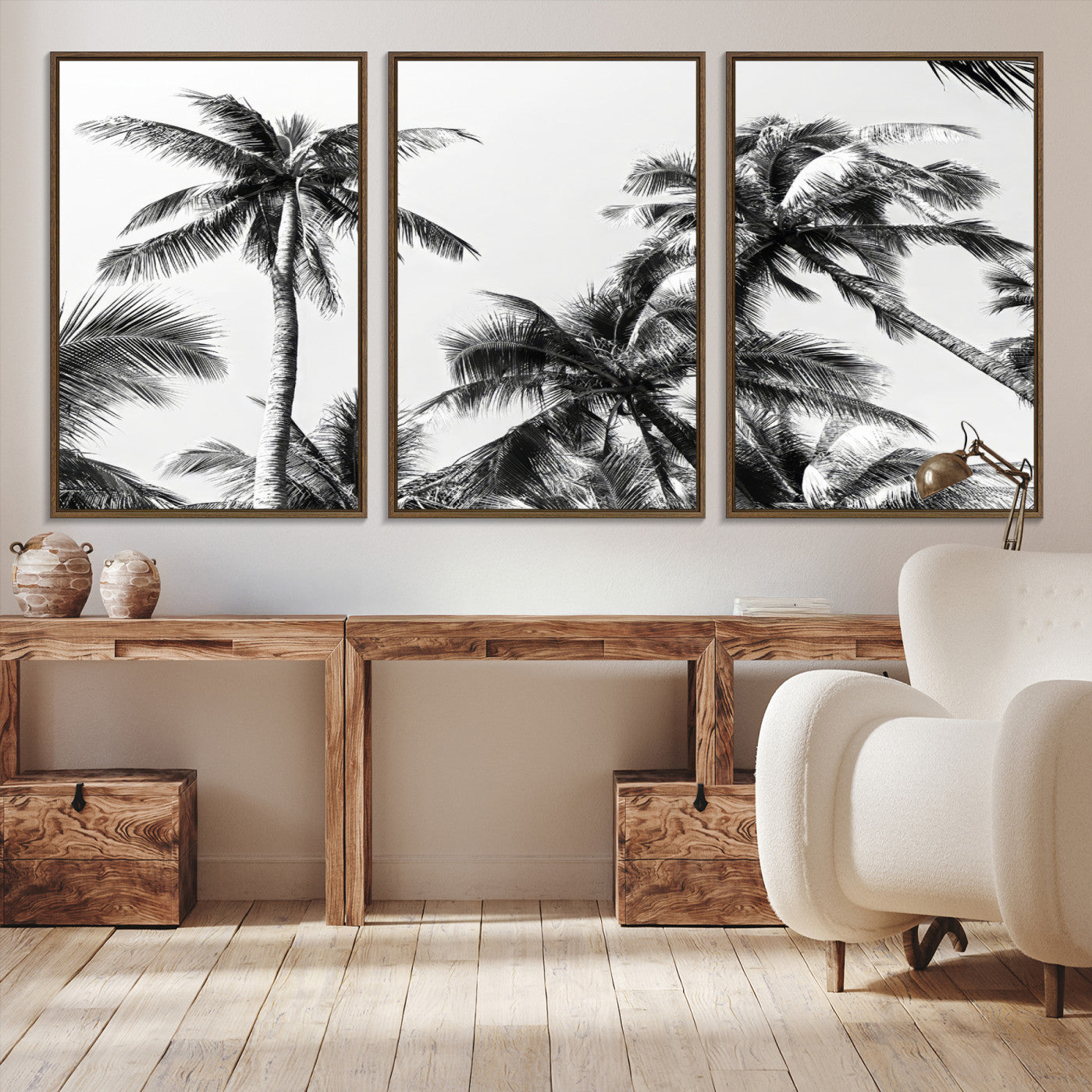 46641801-MGV-CV-40X27-Palm Wall Art Canvas Print – Framed Monochrome Tropical Scene Artwork for Minimalist Home, Office, Living Room Decor