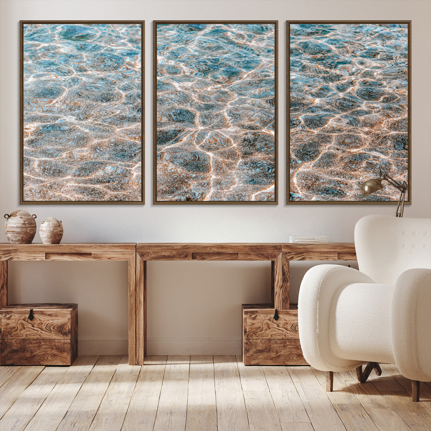 26580287-MGV-CV-36X24-Clear Water Wall Art Canvas Print – Framed Sunlit Ocean Ripples Scene Artwork for Home, Office, Living Room Decor