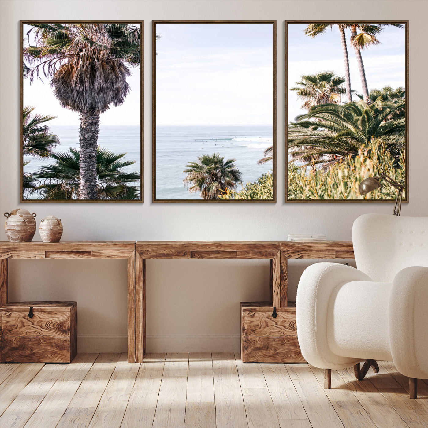 51404565-MGV-CV-36X24-Coastal Palm Trees Wall Art Canvas Print – Framed Ocean Breeze Tropical Scene Artwork for Relaxing Home, Office Decor
