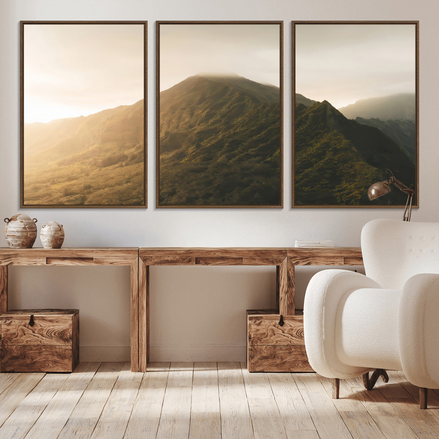 42338636-MGV-CV-36X24-Mountain Wall Art – Framed Sunset Landscape Canvas Artwork, Serene Nature Design, Rustic Decor for Home, Office