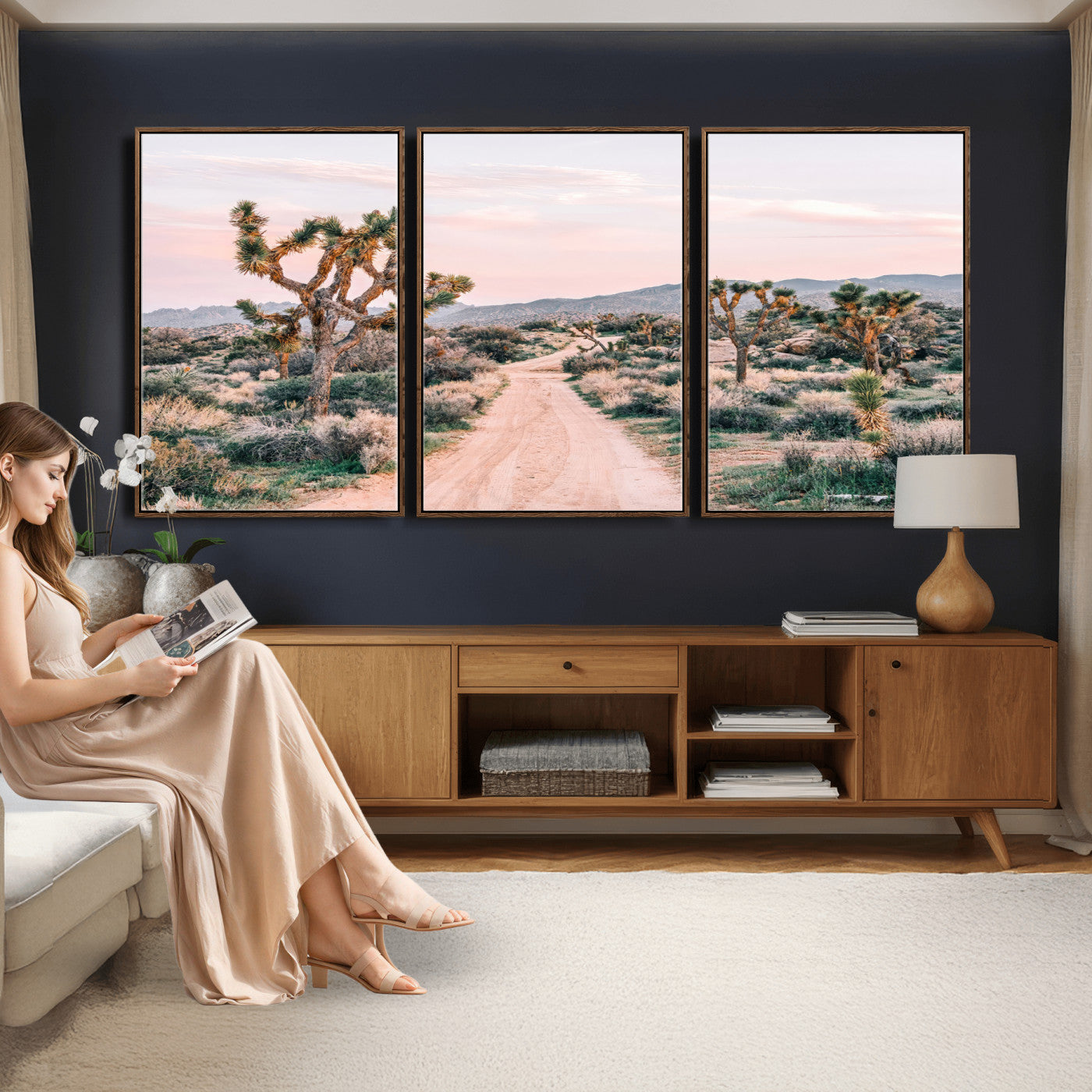 12540952-MGV-CV-36X24 - Desert Trail Wall Art – Canvas Print of Joshua Trees & Sunset Glow, Sandy Path Wilderness, Scenic Nature Escape Decor for Living Room, Office or Bedroom