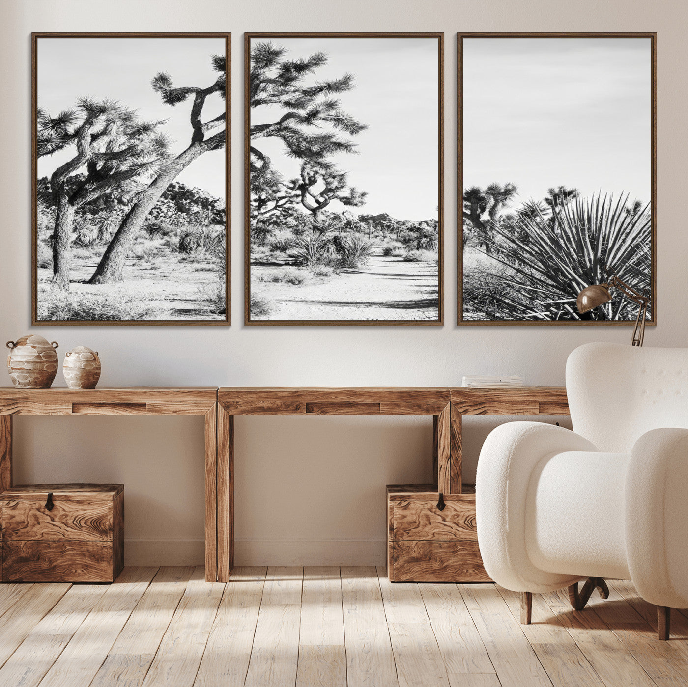 MGV-FC-60X30-3P - Joshua Tree Desert Wall Art – Black & White Canvas Print of Desert Landscape, Nature Serenity Decor for Guest Room, Office or Living Room