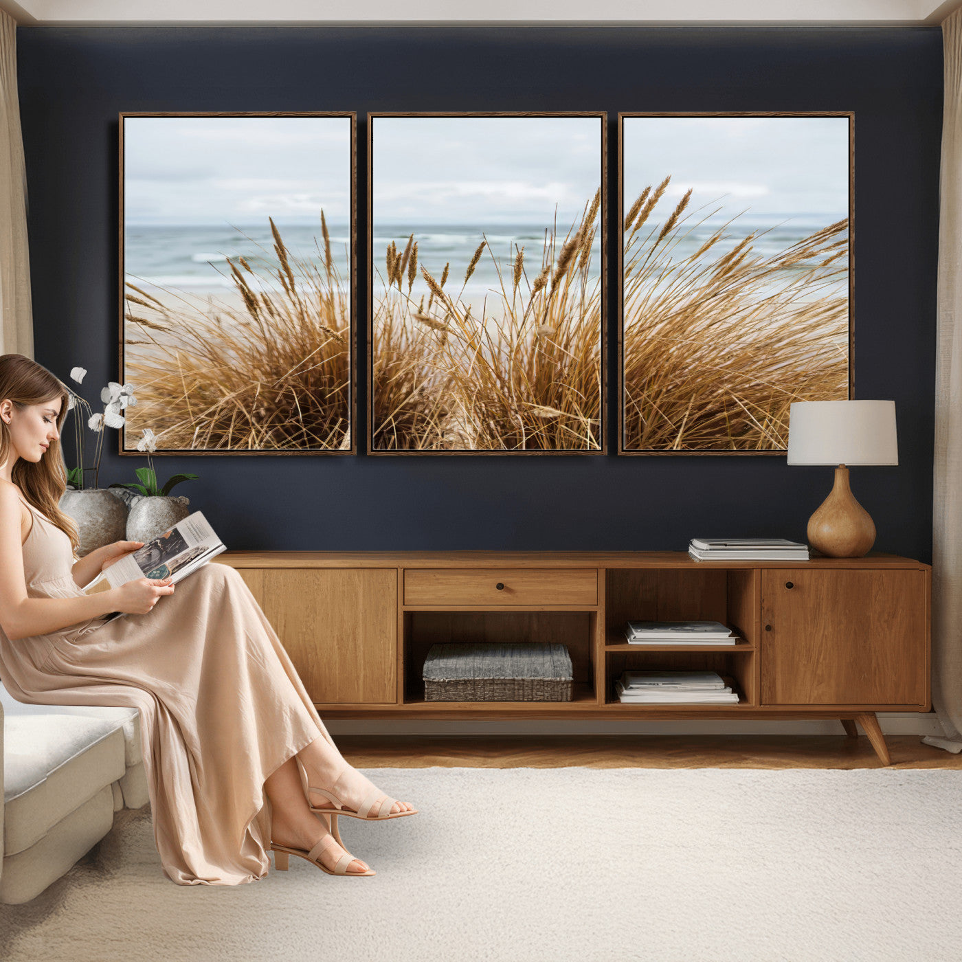 14270839-MGV-CV-36X24 - Beach Grass Wall Art – Canvas Print of Serene Coastal Shore, Peaceful Ocean Vibes, Nature Decor for Guest Room, Office or Living Room