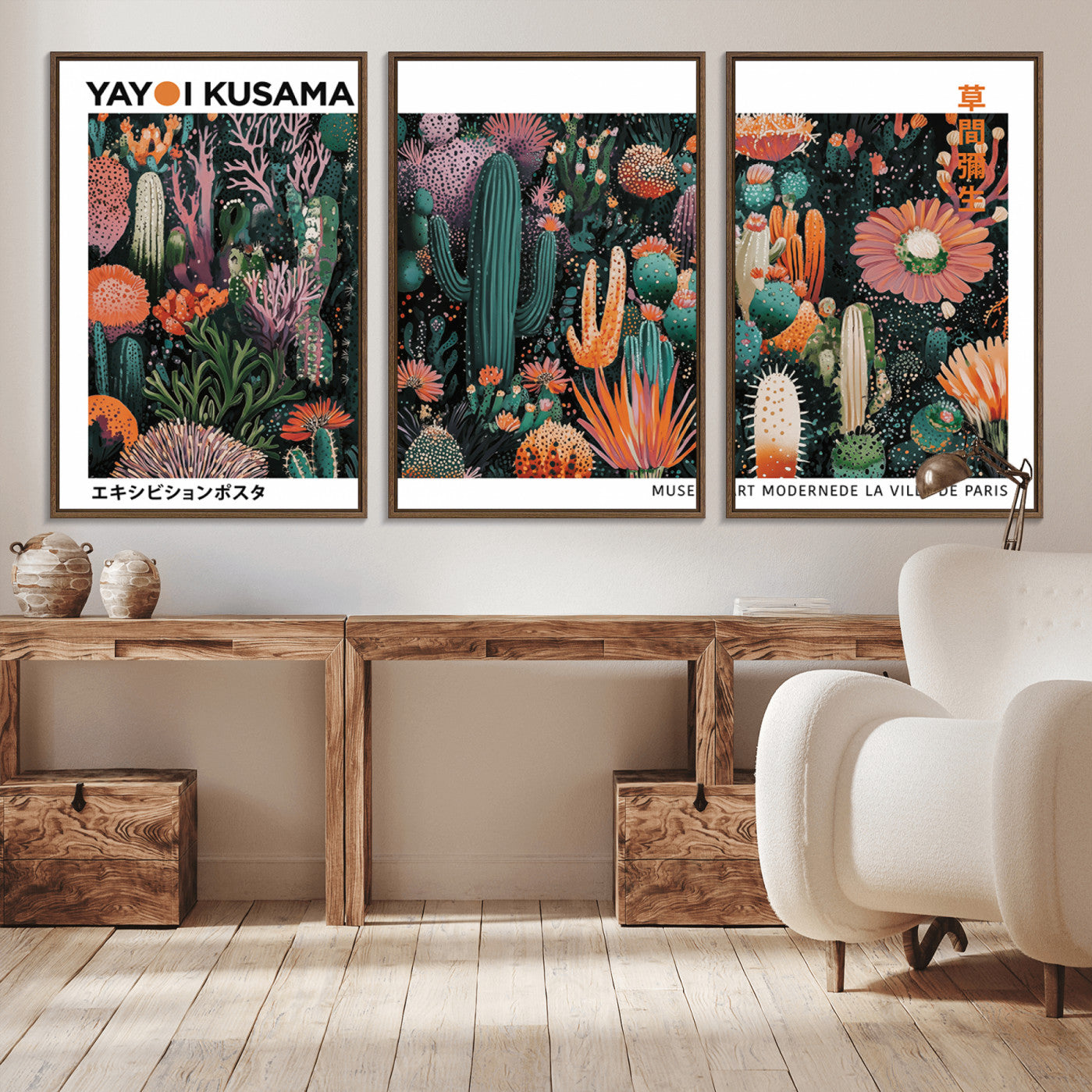 -Modern Japanese Wall Art Print, Yayoi Kusama Print Wall Decor, Abstract Mount Fuji Canvas Print,