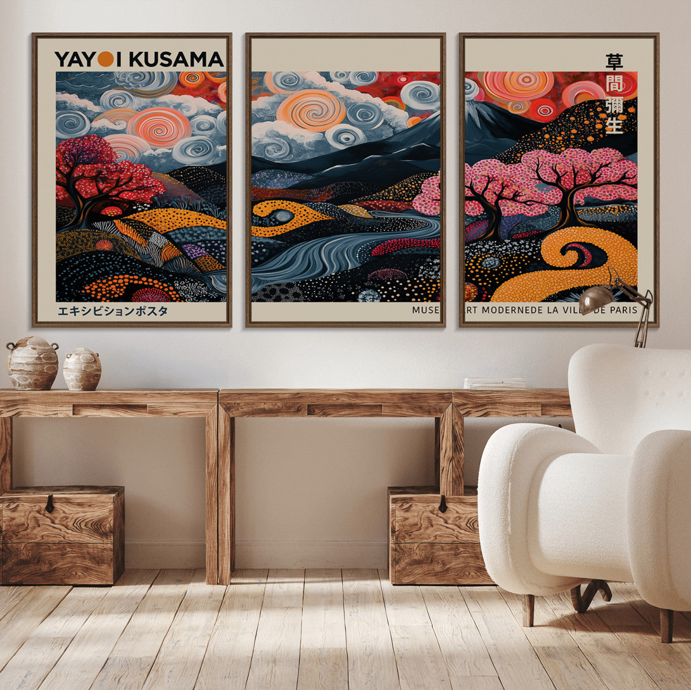 89598235-MGV-CV-36X24-Modern Japanese Wall Art Canvas Print – Framed Contemporary Yayoi Kusama Artwork for Home, Office, Living Room