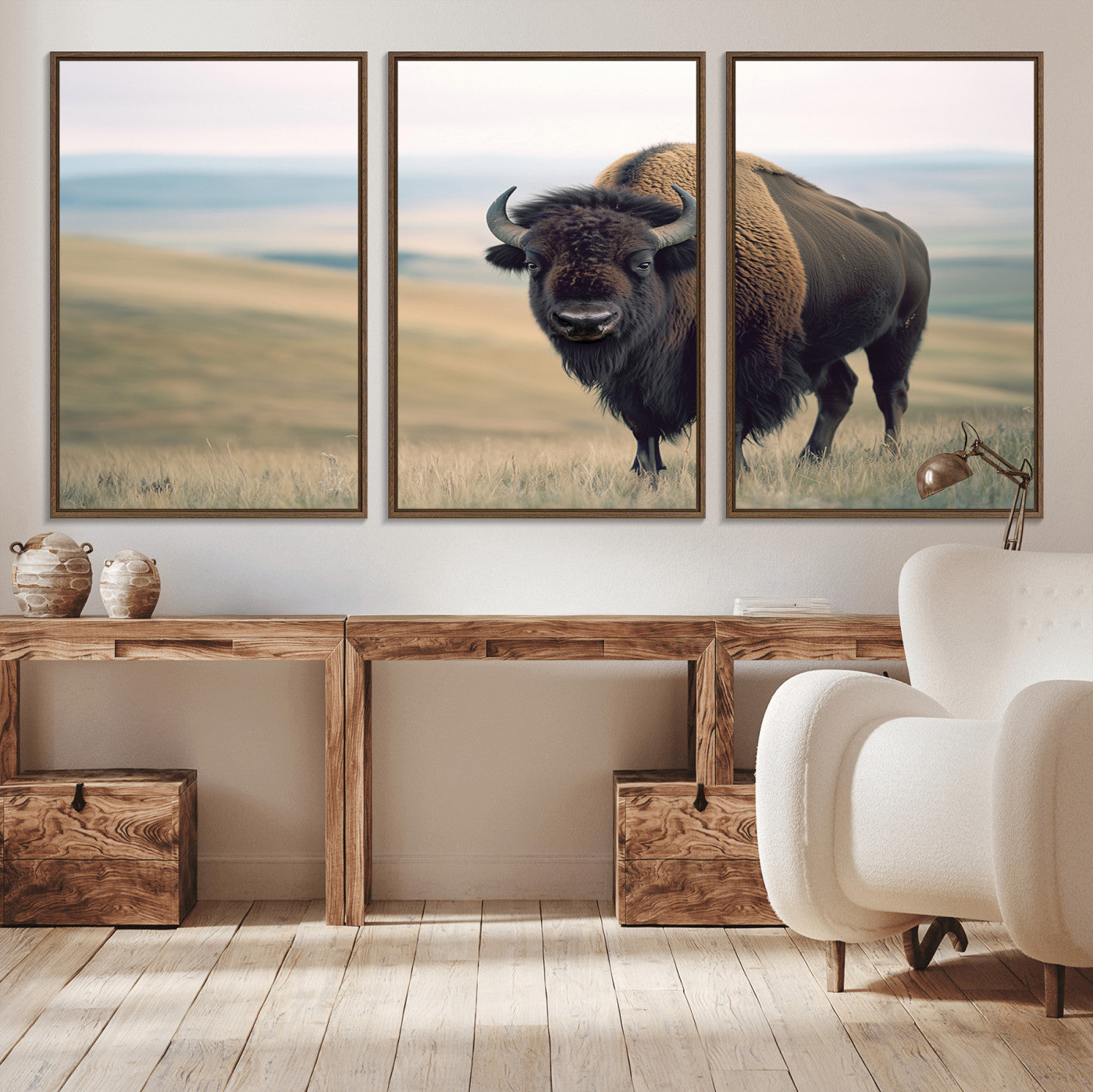 60097194-MGV-CV-36X24-Bison Wall Art Canvas Print – Framed Buffalo American Bison Western Ranch Rustic Animal Artwork for Home, Office