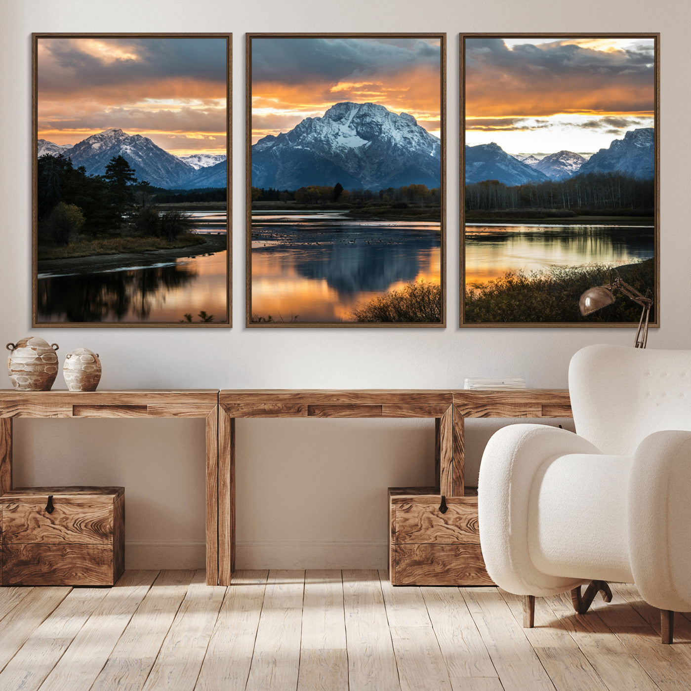 -Mountain Sunset Wall Art Canvas Print – Framed Alpine Wilderness Golden Hour Scenic Nature Artwork for Home Offic