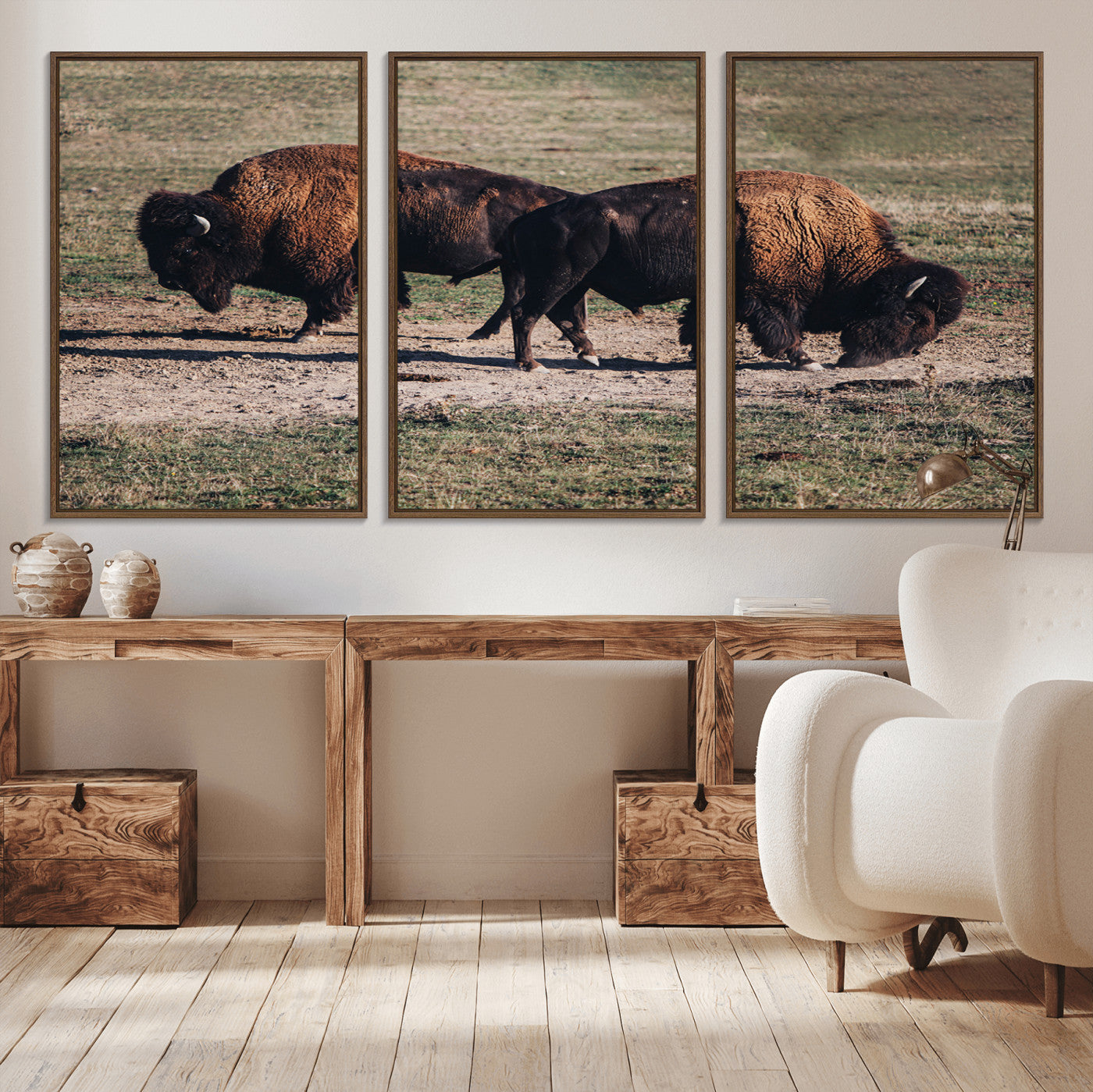 -Bison Wall Art Canvas Print – Framed Western Wildlife Modern Ranch Rustic Nature Scene Artwork for Home Office