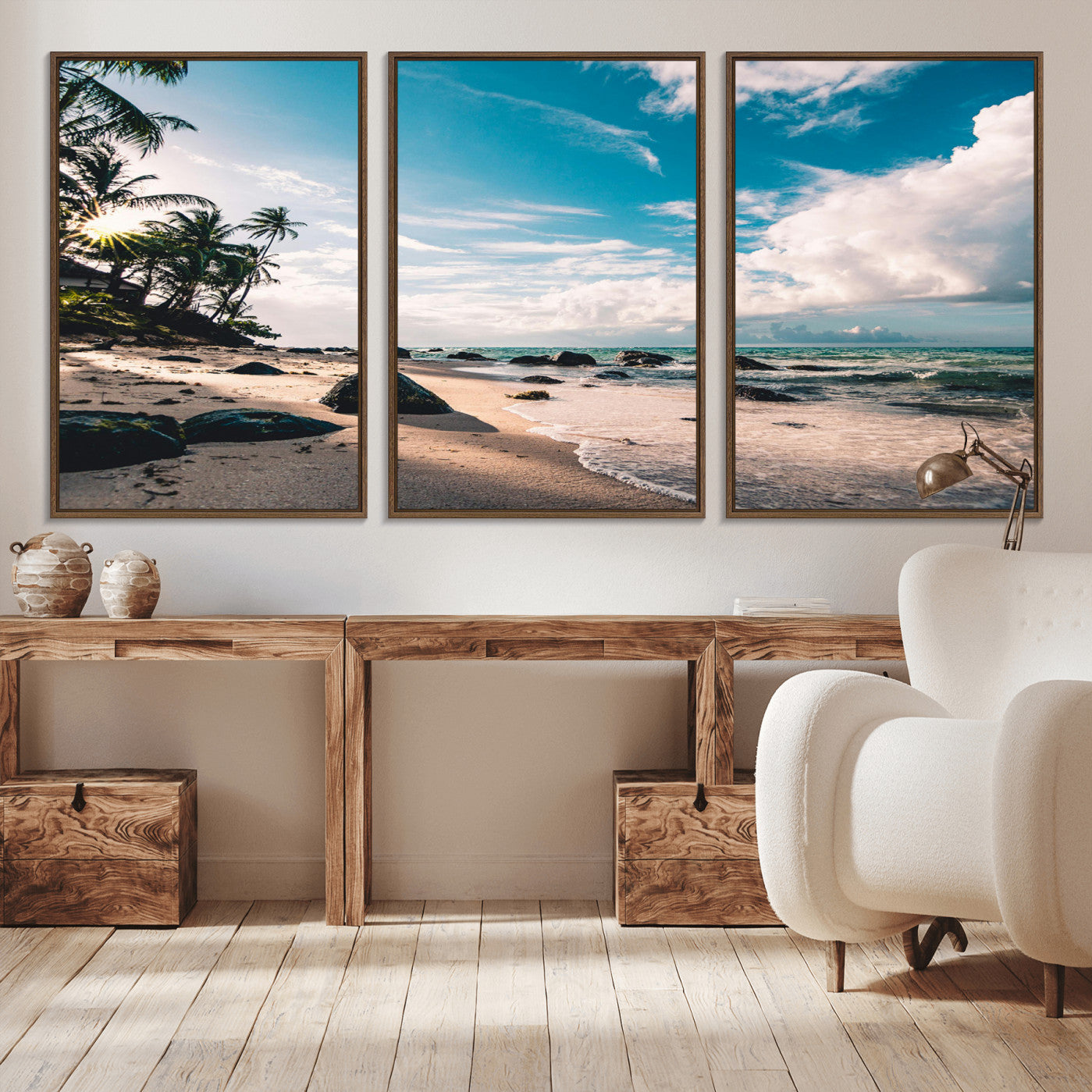 95301406-MGV-CV-36X24-Tropical Beach Wall Art Canvas Print – Framed Ocean Waves Relaxing Seascape Coastal Nature Scene Artwork for Home Office