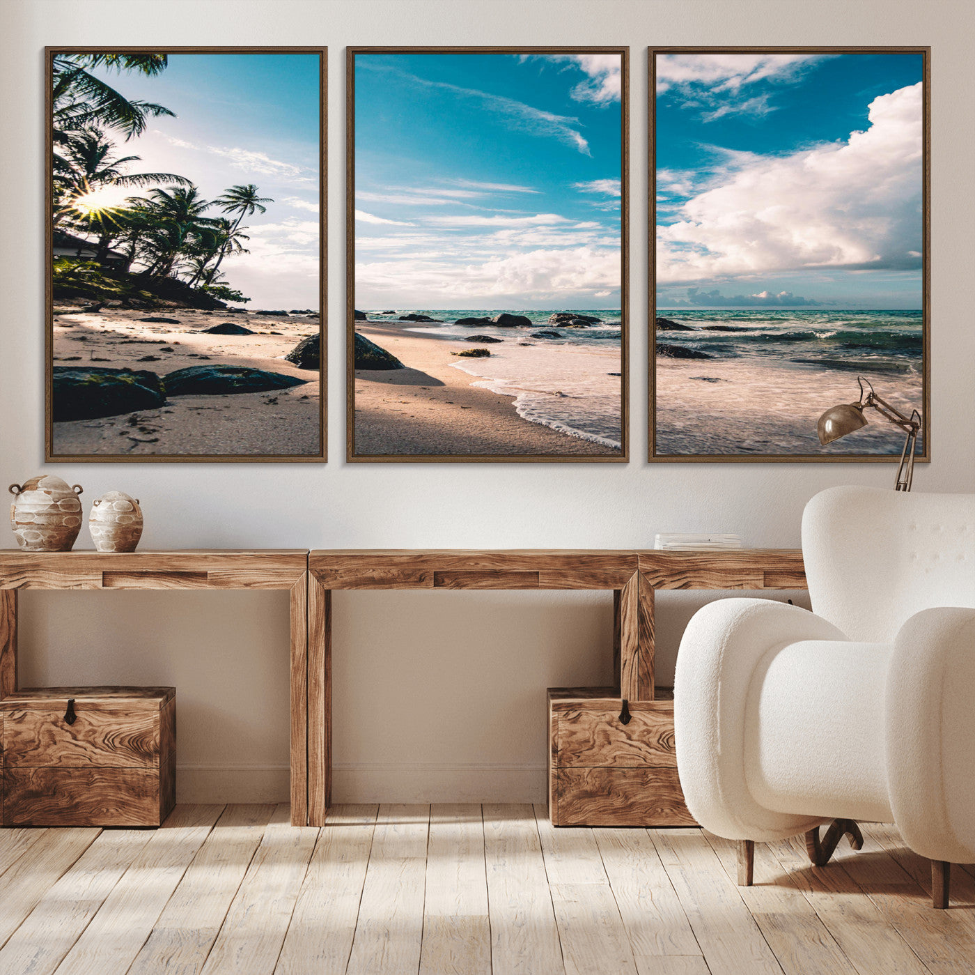 95301406-MGV-CV-36X24-Tropical Beach Wall Art Canvas Print – Framed Ocean Waves Relaxing Seascape Coastal Nature Scene Artwork for Home Office