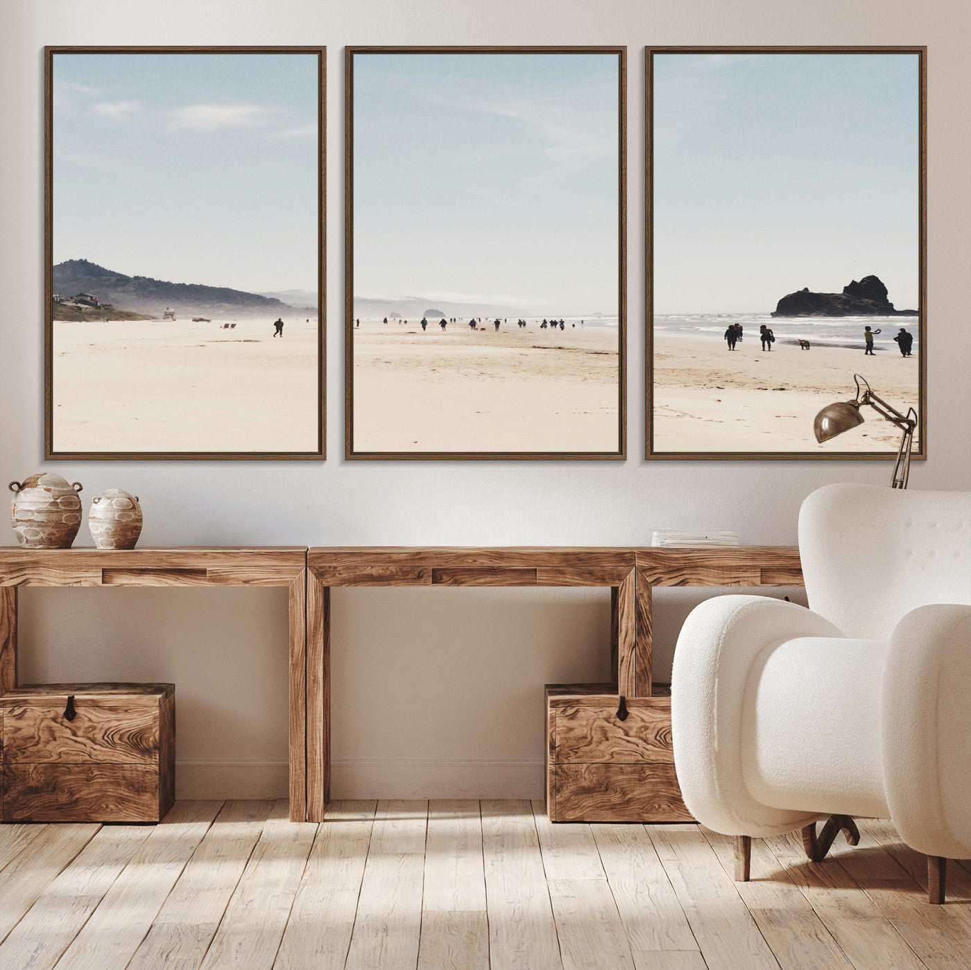 28307820-MGV-CV-36X24-Minimalist Beach Wall Art Canvas Print – Framed Coastal Serenity Soft Sand Nature Scene Artwork for Home Office