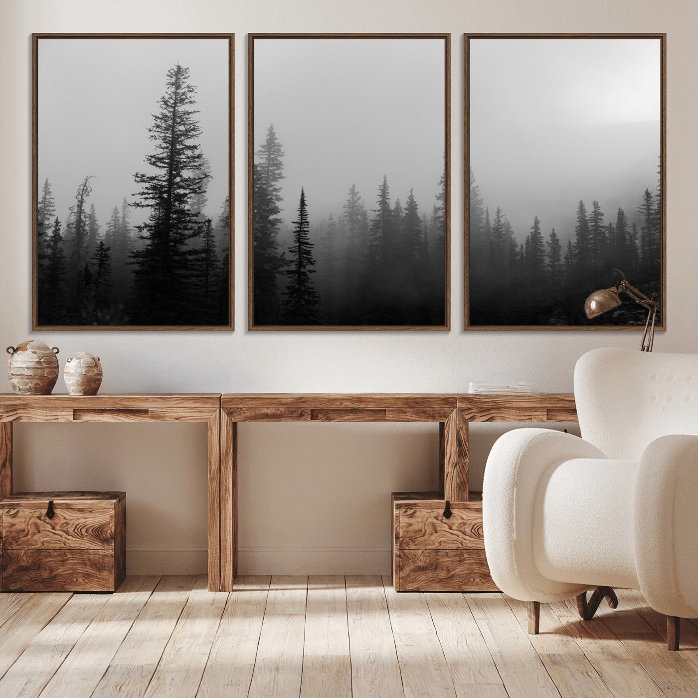 73138900-MGV-CV-36X24-Misty Pines Wall Art Canvas Print – Framed Woodland Minimalist Rustic Nature Scene Photography Artwork for Home Office