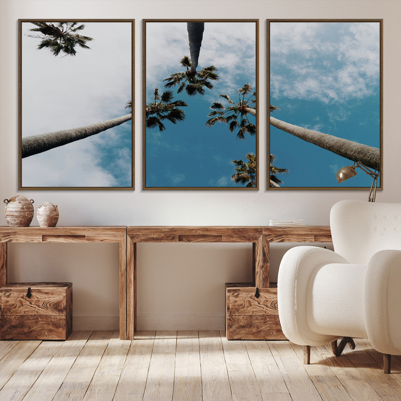 45236398-MGV-CV-36X24-Tropical Palm Trees Wall Art Canvas Print – Framed California Sky Minimalist Nature Scene Artwork for Home Office