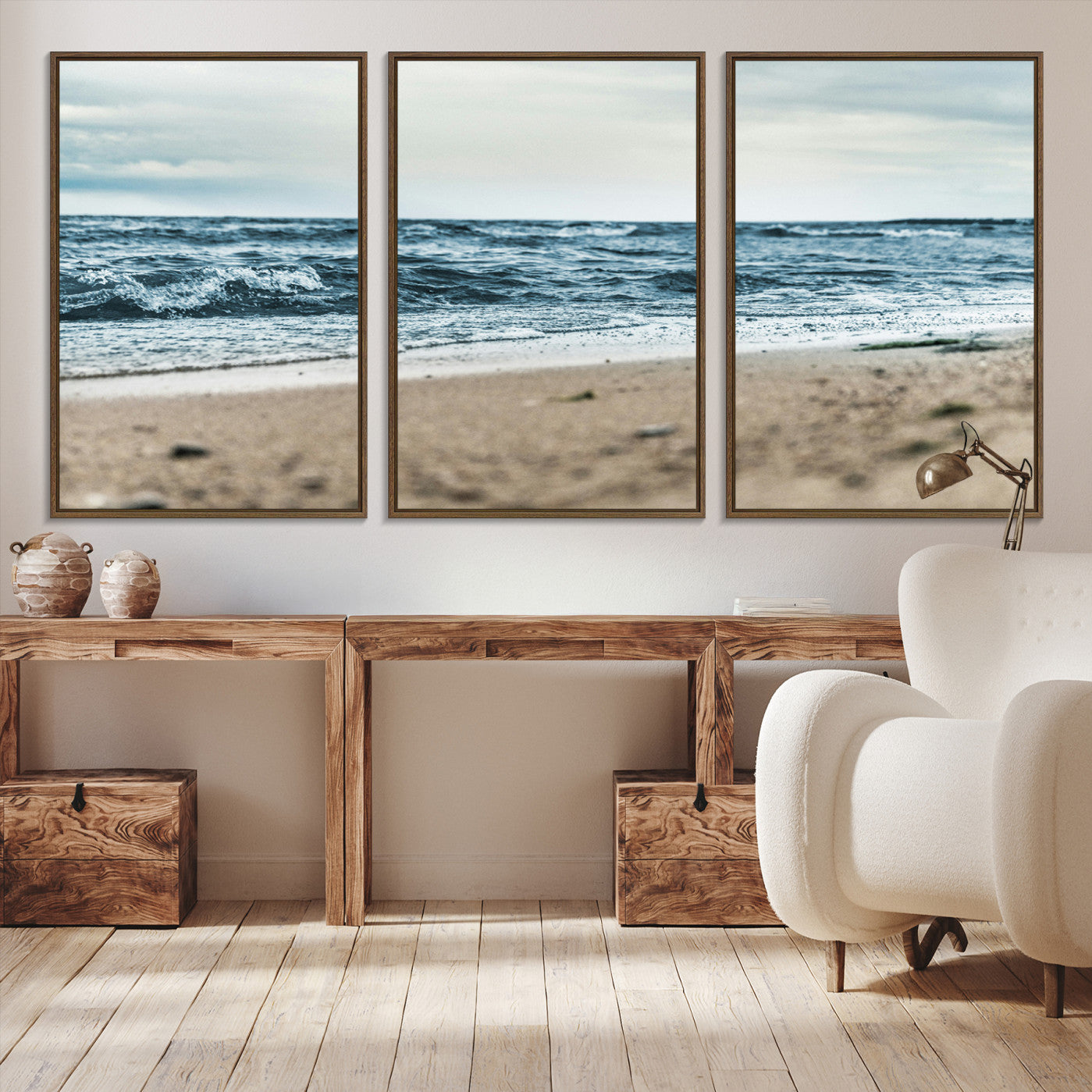 81812590-MGV-CV-36X24-Ocean Wall Art Canvas Print – Moody Coastal Seascape Scene Framed Beach Waves Nature Artwork for Home Office