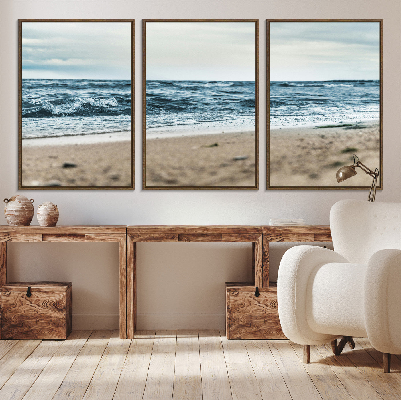 81812590-MGV-CV-36X24-Ocean Wall Art Canvas Print – Moody Coastal Seascape Scene Framed Beach Waves Nature Artwork for Home Office